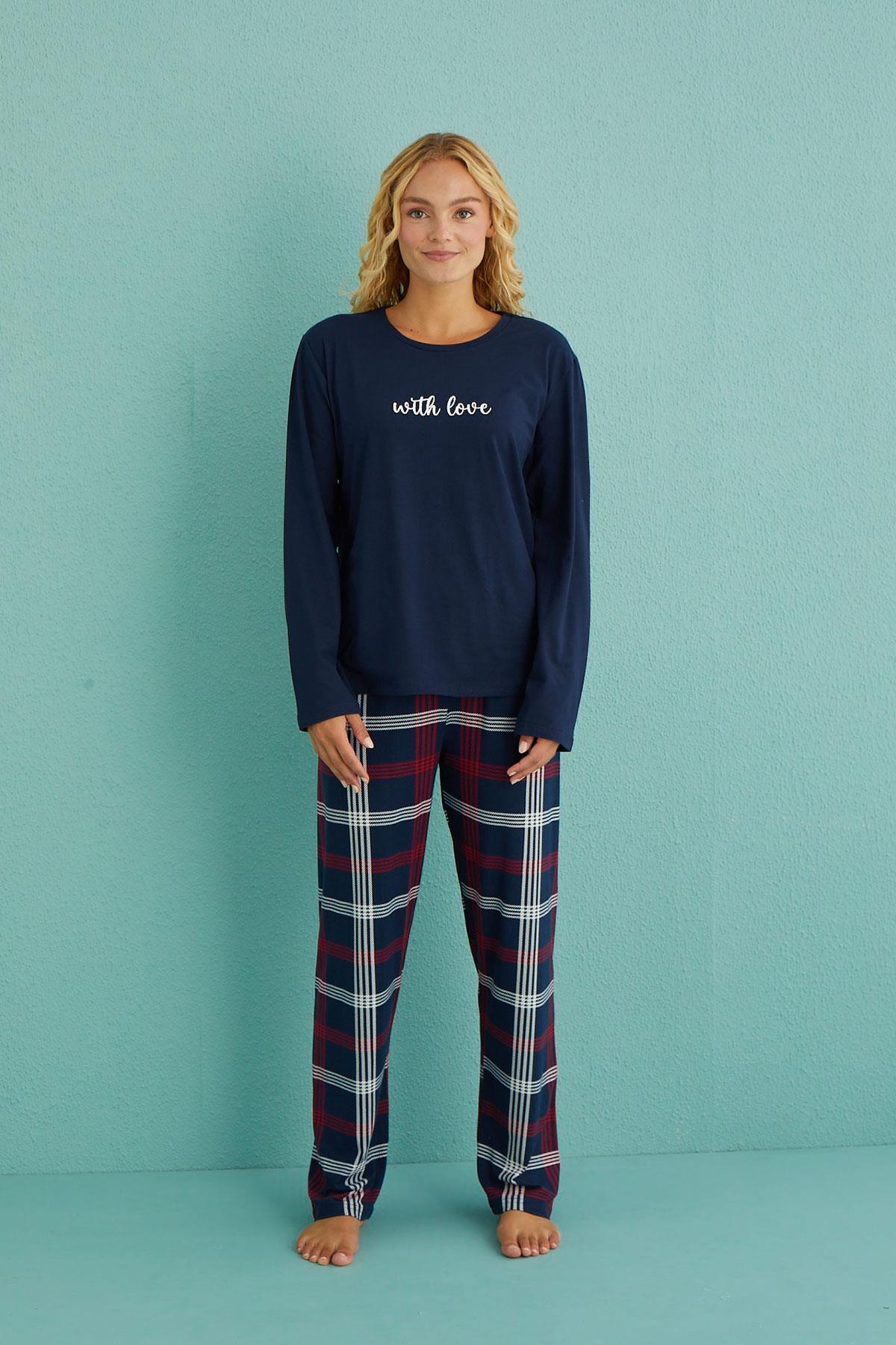 Kadın Genç Milan Bisiklet Yaka Uzun Kollu Pijama Takımı | 50902-56