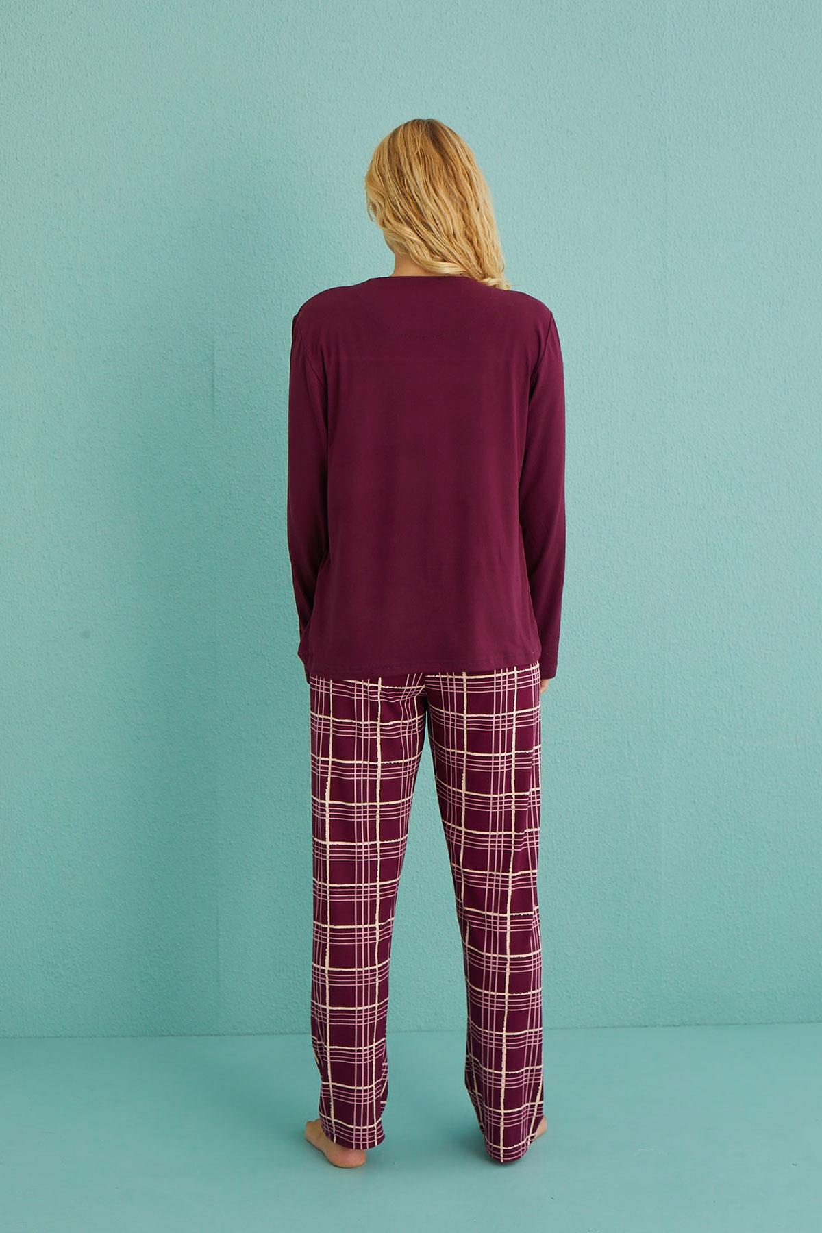 Kadın Genç Milan Bisiklet Yaka Uzun Kollu Pijama Takımı | 50902-54