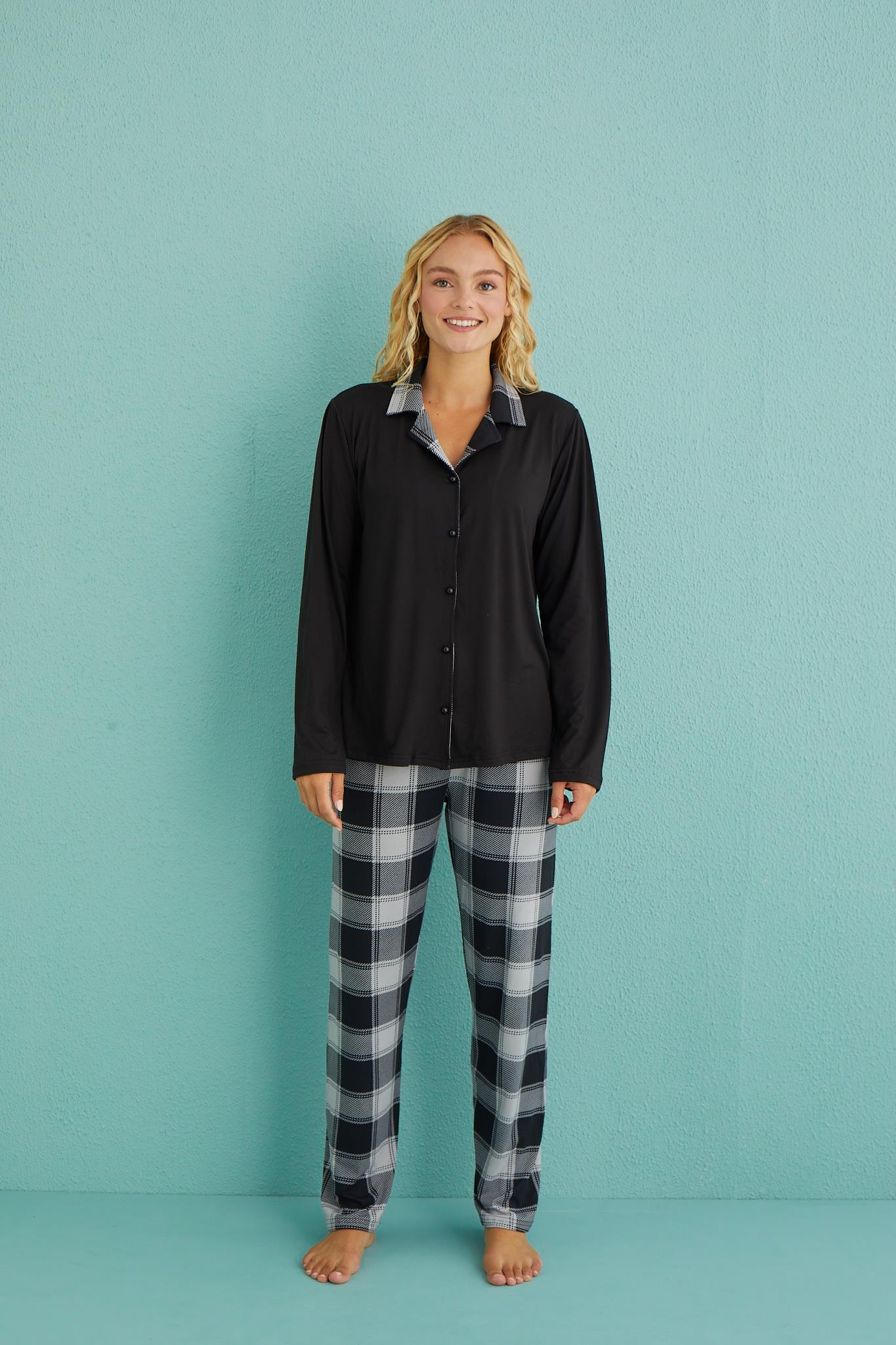Kadın Genç Milan Önden Düğmeli Uzun Kollu Pijama Takımı | 50901-35