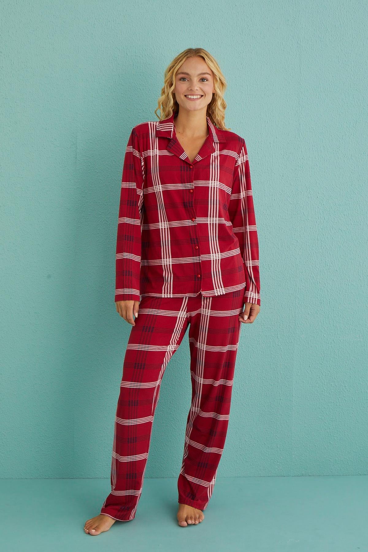 Kadın Genç Milan Önden Düğmeli Uzun Kollu Pijama Takımı | 50701-68