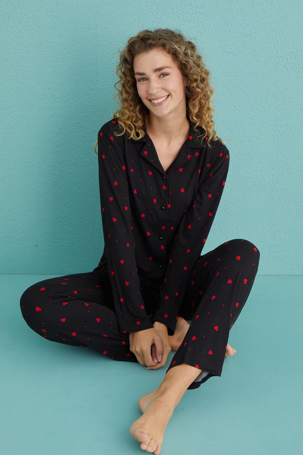 Kadın Genç Milan Önden Düğmeli Uzun Kollu Pijama Takımı | 50701-82
