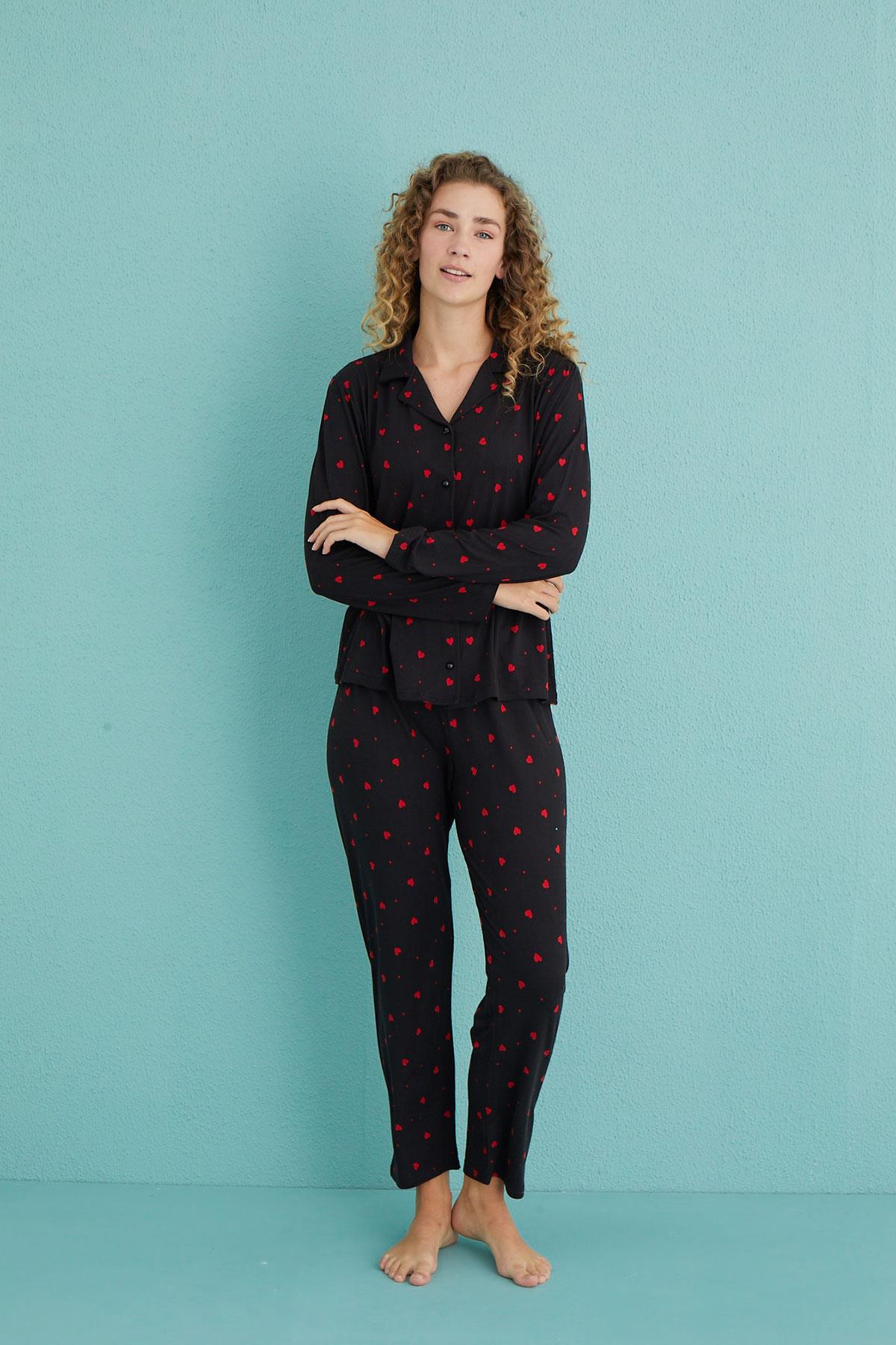 Kadın Genç Milan Önden Düğmeli Uzun Kollu Pijama Takımı | 50701-82