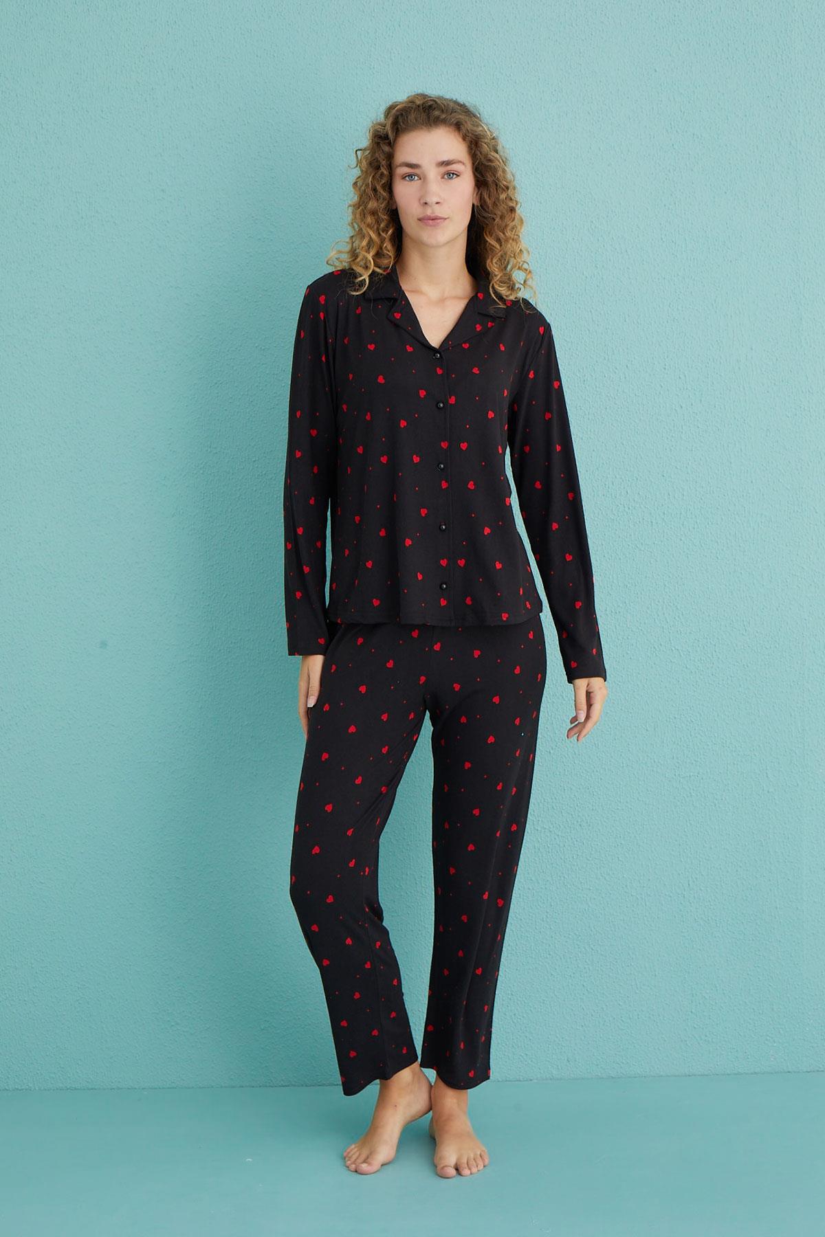 Kadın Genç Milan Önden Düğmeli Uzun Kollu Pijama Takımı | 50701-82