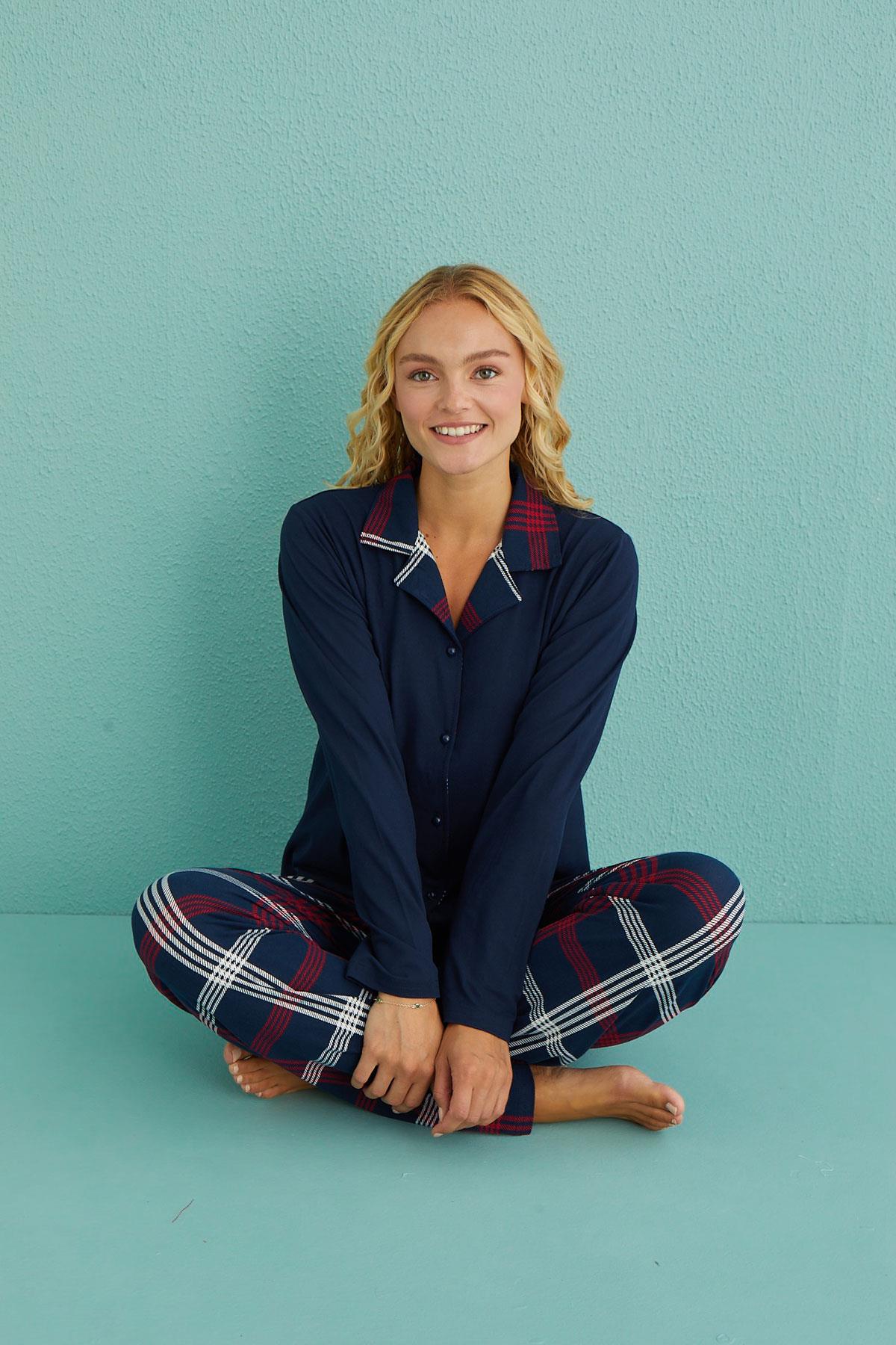 Kadın Genç Milan Önden Düğmeli Uzun Kollu Pijama Takımı | 50901-32