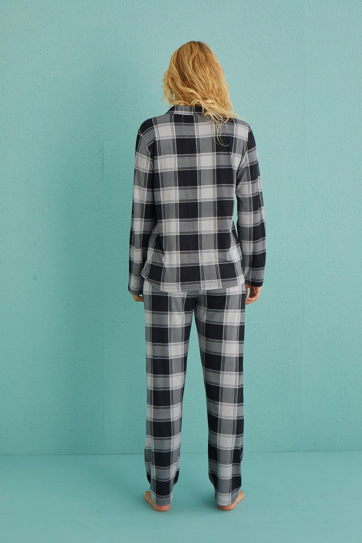 Kadın Genç Milan Önden Düğmeli Uzun Kollu Pijama Takımı | 50701-63