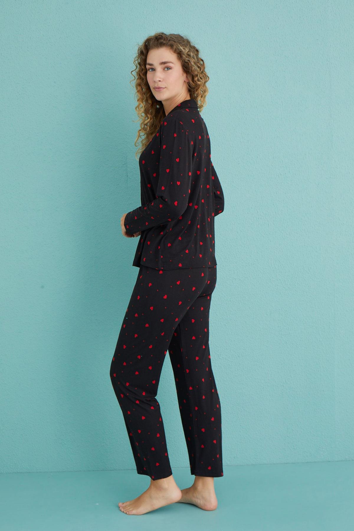 Kadın Genç Milan Önden Düğmeli Uzun Kollu Pijama Takımı | 50701-82