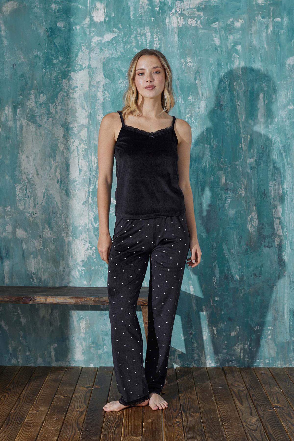 Kadın Kadife Sabahlıklı Altı Uzun 3'lü Pijama Takım | Arcan 13451-46