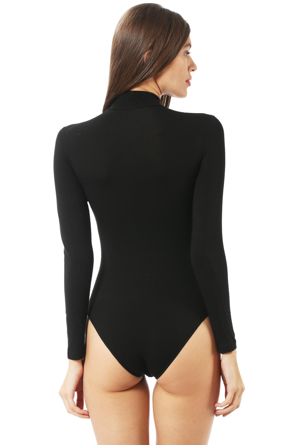 Kadın Likralı Dik Yaka Uzun Kol Çıtçıtlı Body | Özkan 0614 