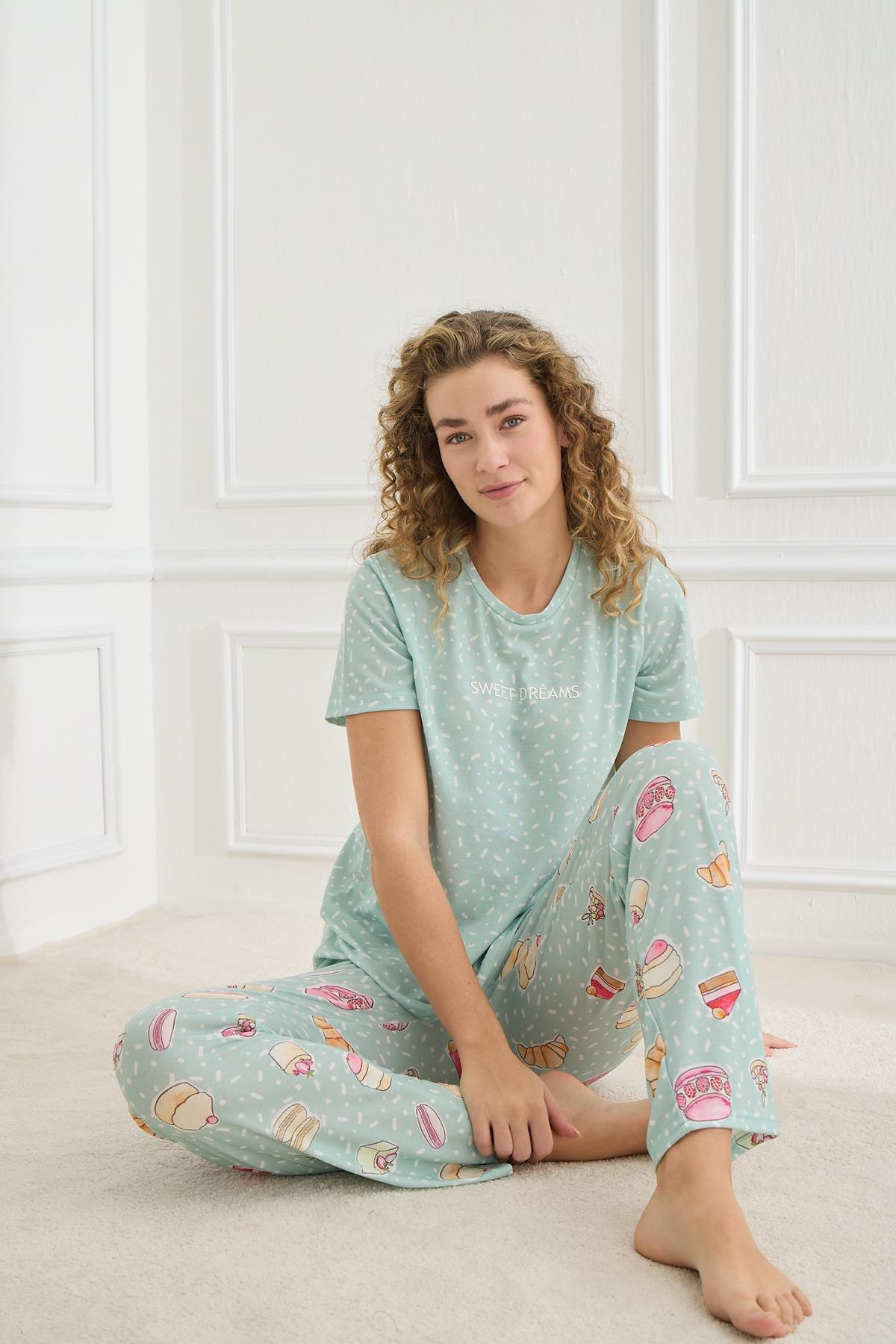 Kadın Likralı Süprem Bisiklet Yaka Pijama Takım | 70109-926