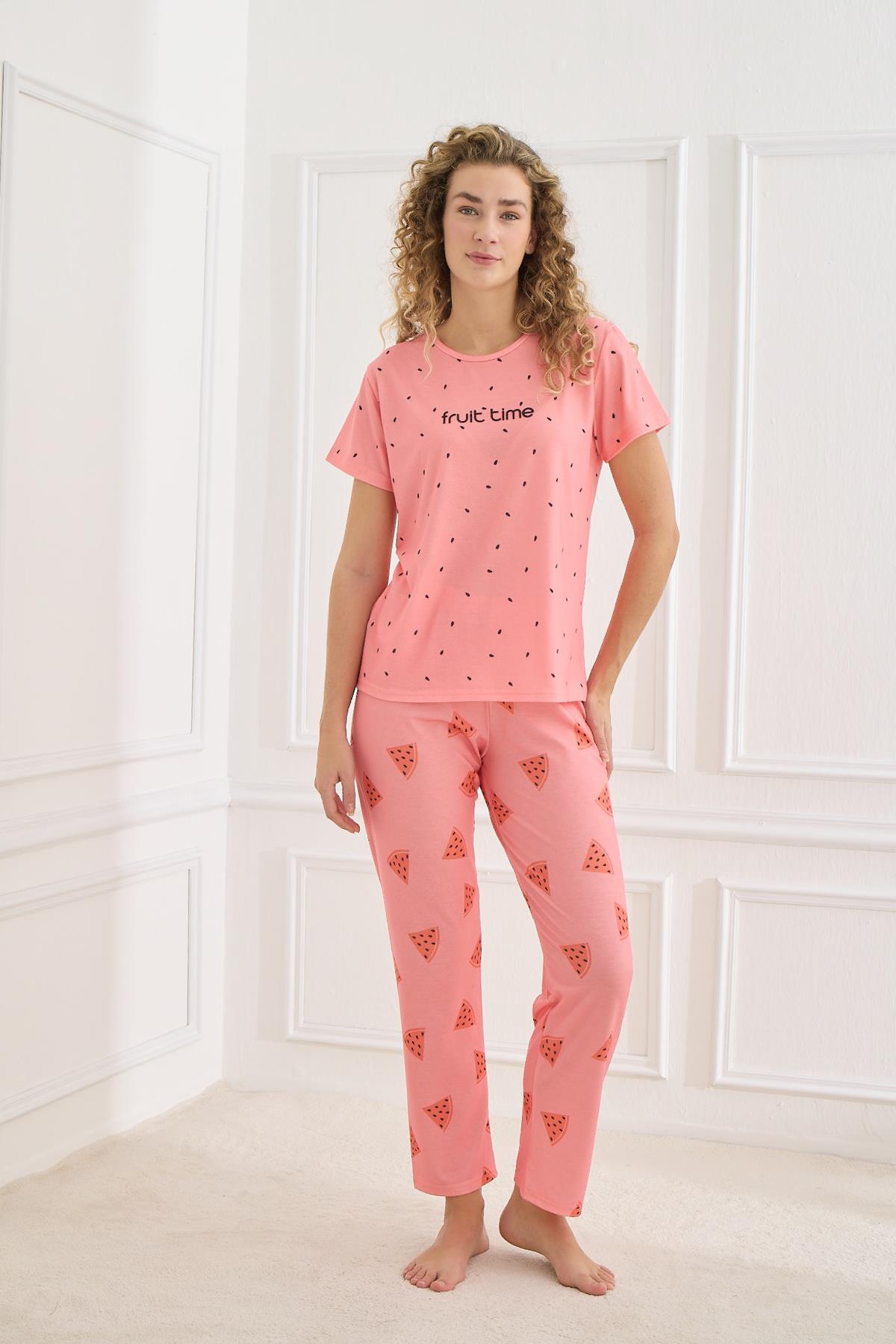 Kadın Likralı Süprem Bisiklet Yaka Pijama Takım | 70109-921