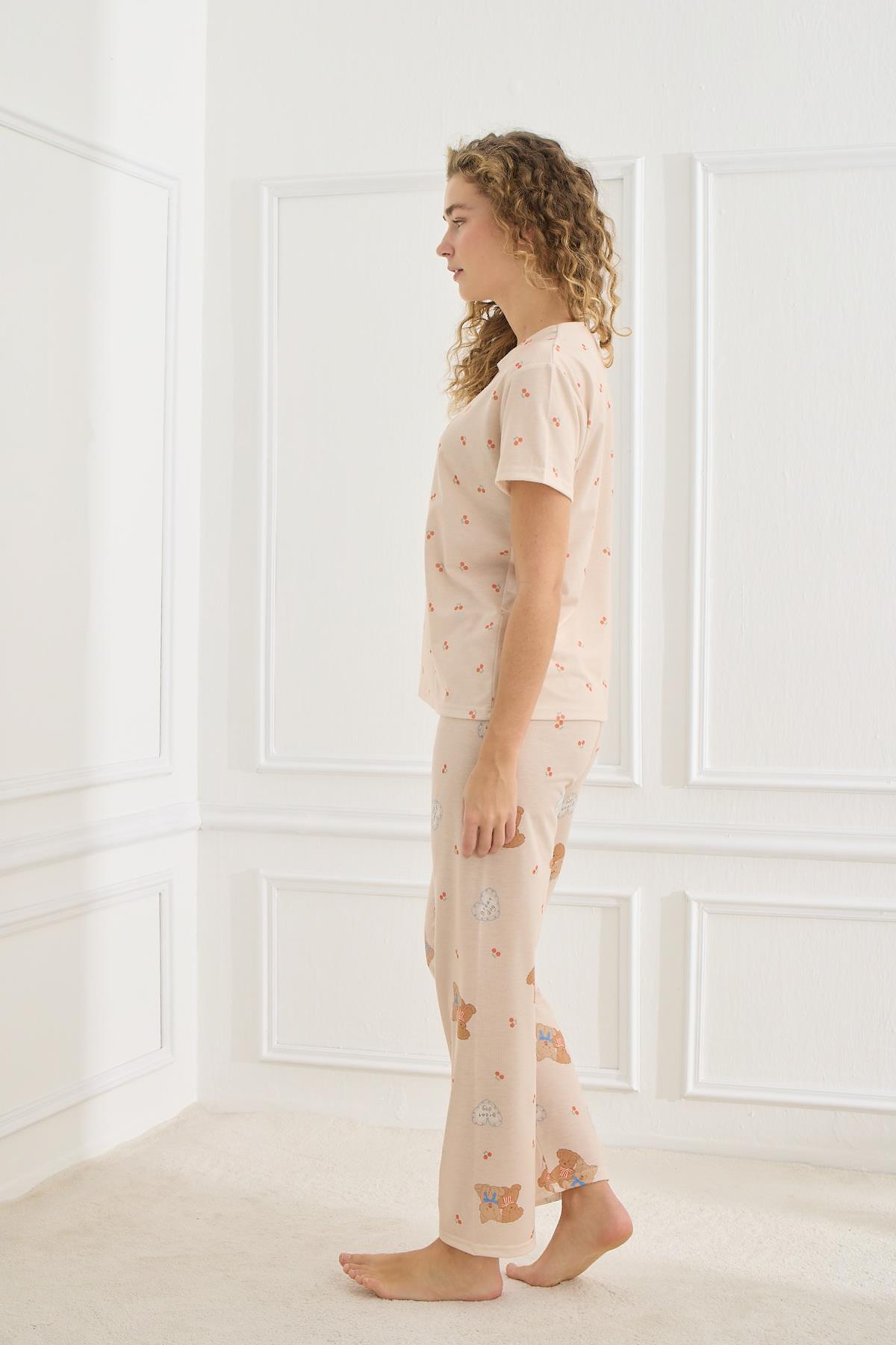 Kadın Likralı Süprem Bisiklet Yaka Pijama Takım | 70109-925