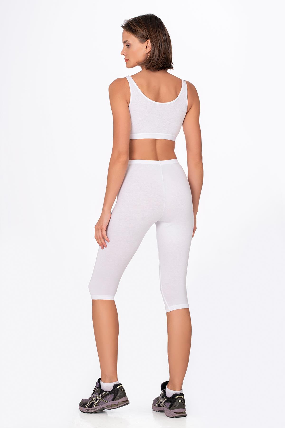 Kadın Likralı Süprem Düz Kapri Tayt Beyaz | K0458