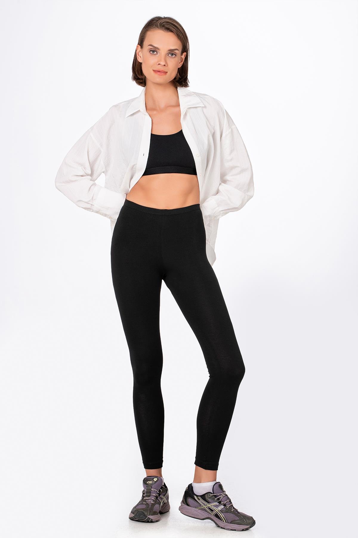 Kadın Likralı Süprem Düz Uzun Tayt Siyah | K0415