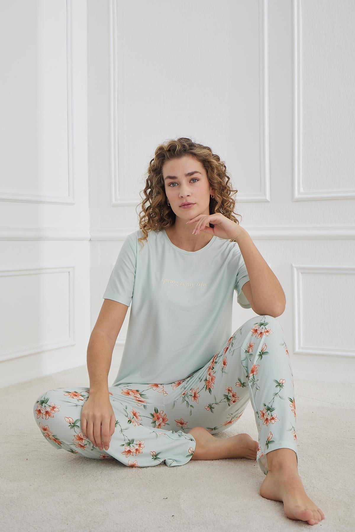 Kadın Marla Bisiklet Yaka Pijama Takım | 30102-1286