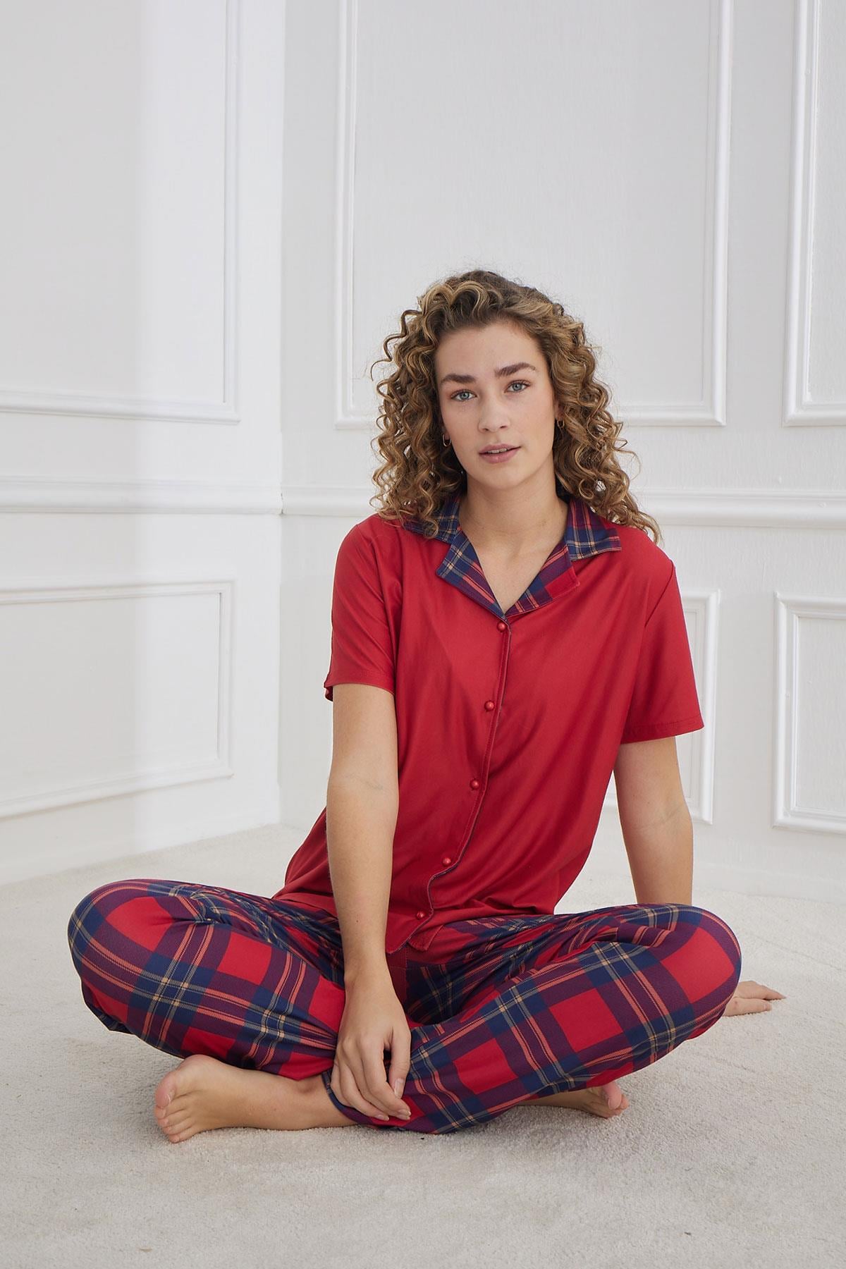 Kadın Marla Önden Düğmeli Pijama Takımı | 30101-327