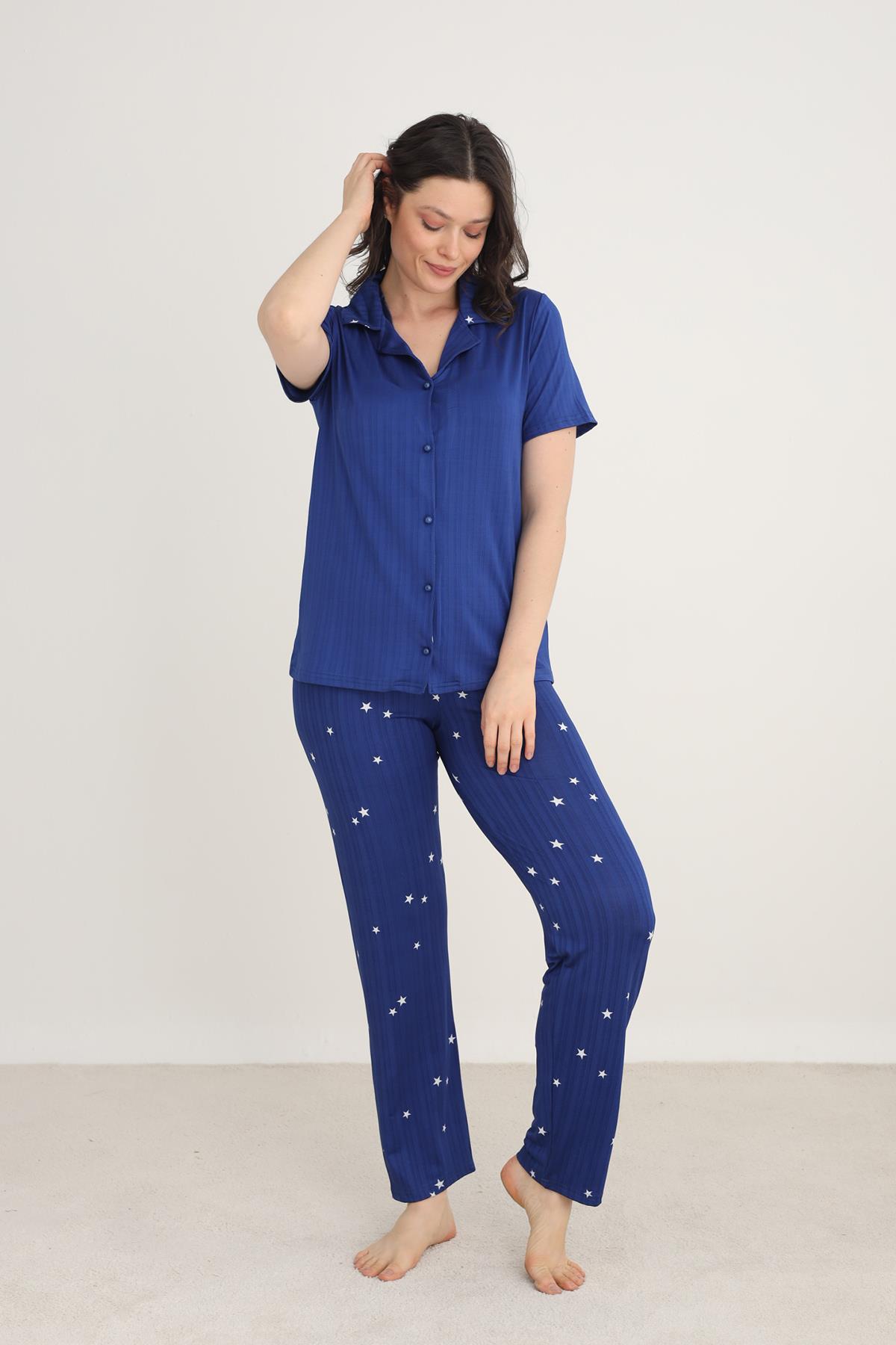 Kadın Marlenka Önden Düğmeli Pijama Takım | 80602-1276