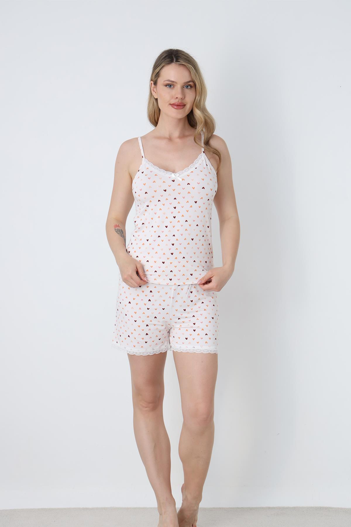 Kadın Milan İp Askılı Mini Şort Takım | Ekru 50115-1442