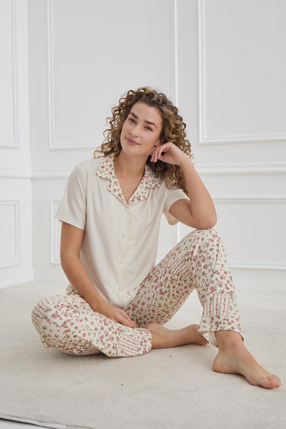 Kadın Önden Düğmeli Pijama Takım | 30101-958