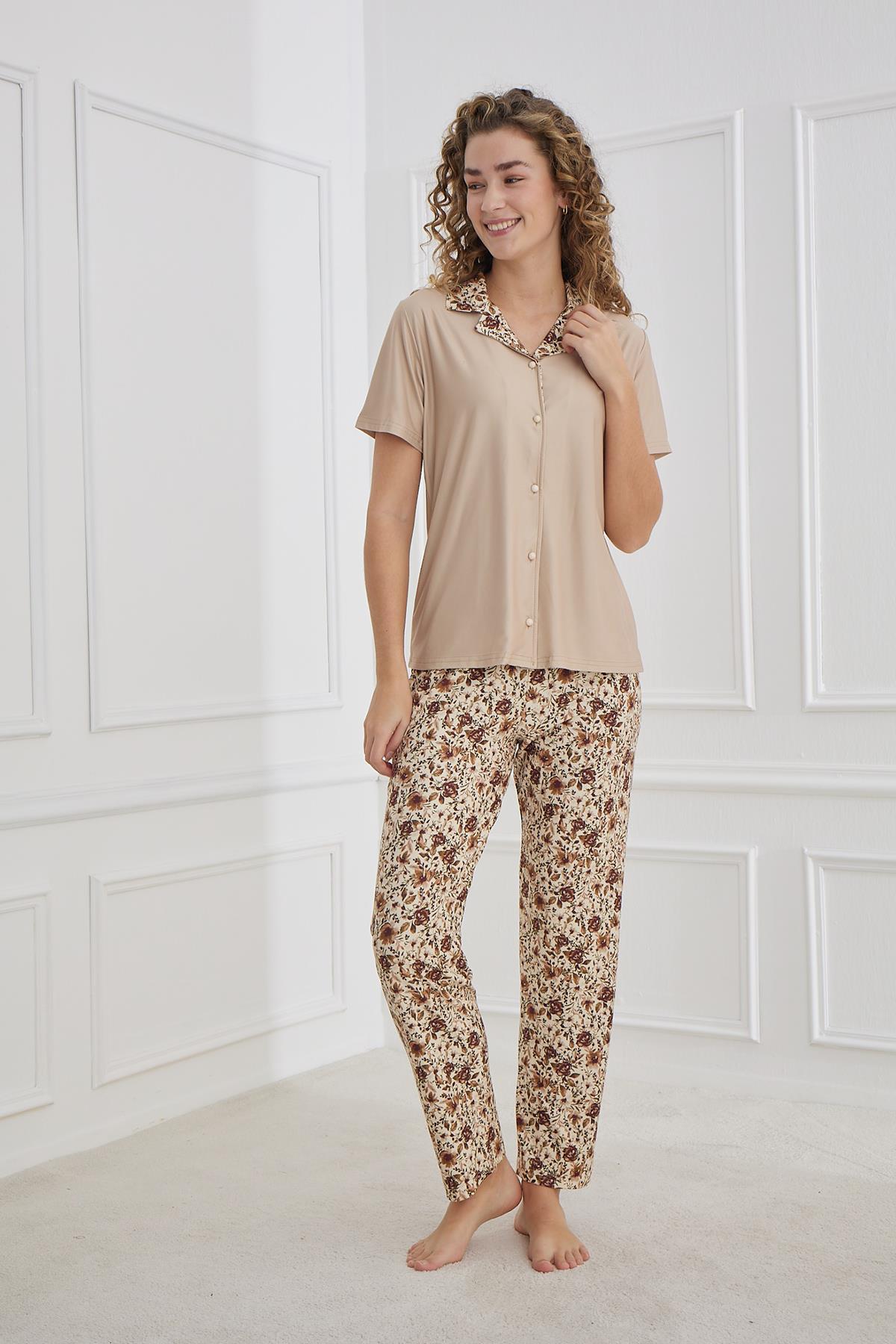 Kadın Önden Düğmeli Pijama Takım | 30101-959