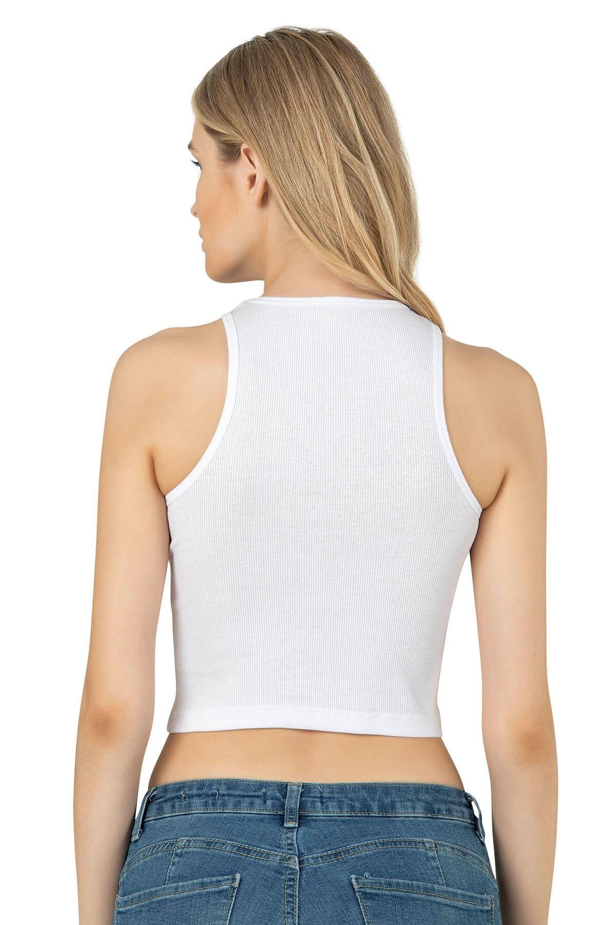 Kadın Pamuklu Crop Fitilli Örme Atlet | 26814