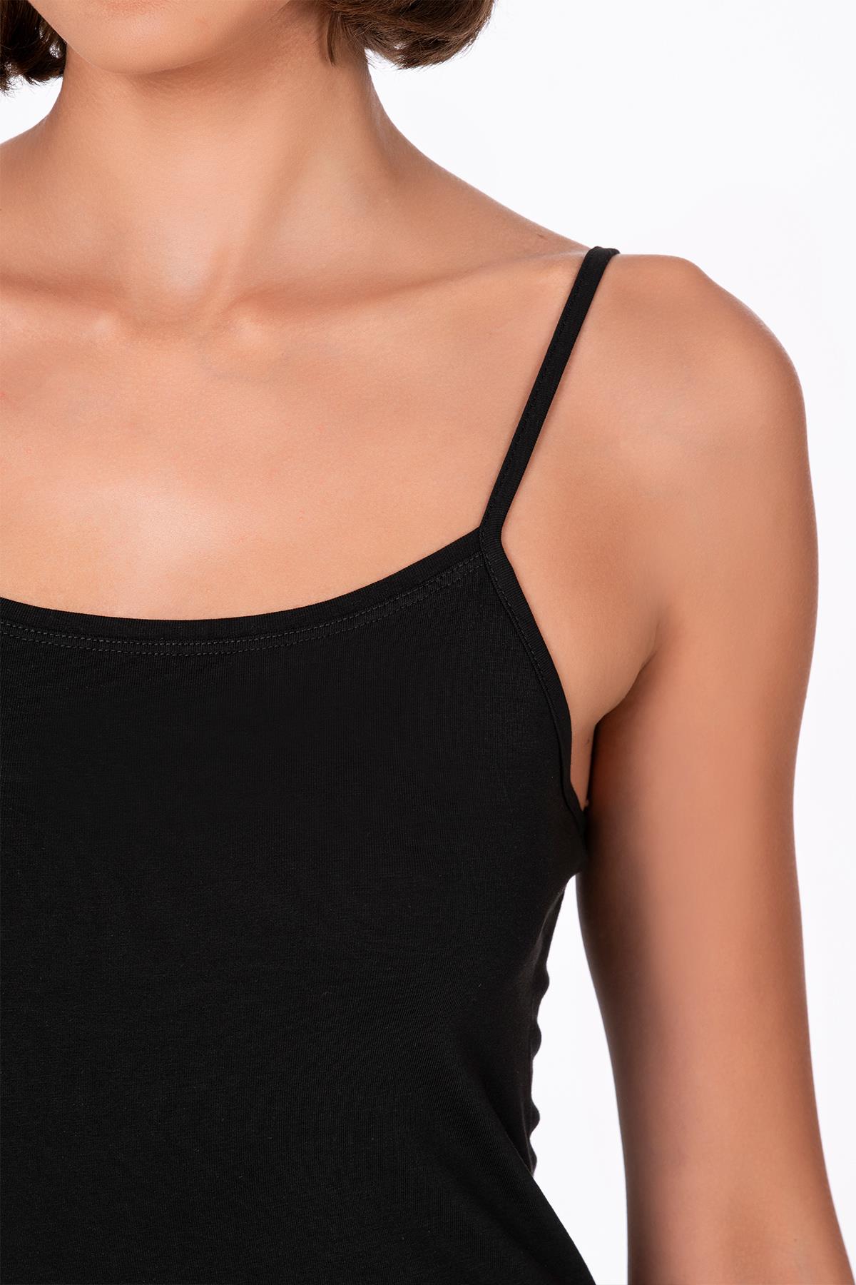 Kadın Pamuklu Likralı Süprem Esnek İnce Askılı Atlet | Siyah K23319