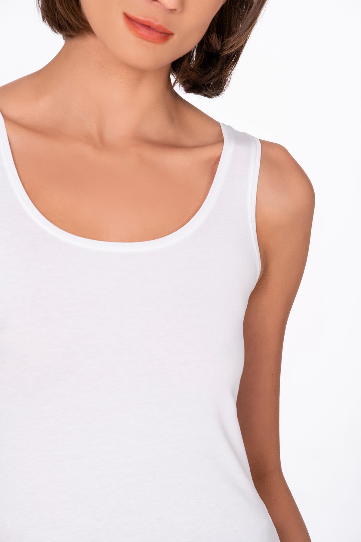 Kadın Pamuklu Likralı Süprem Esnek Kalın Askılı Atlet Beyaz | K23320 