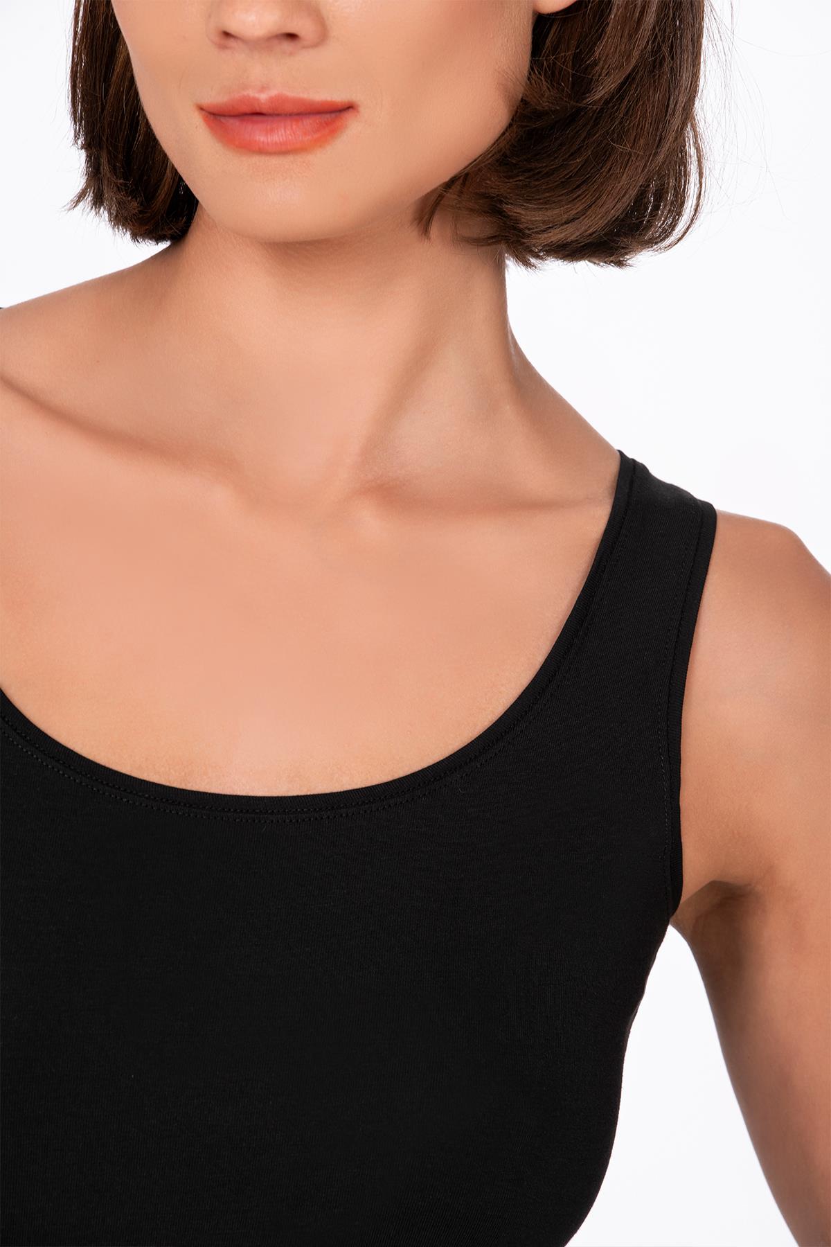 Kadın Pamuklu Likralı Süprem Esnek Kalın Askılı Atlet Siyah | K23320 