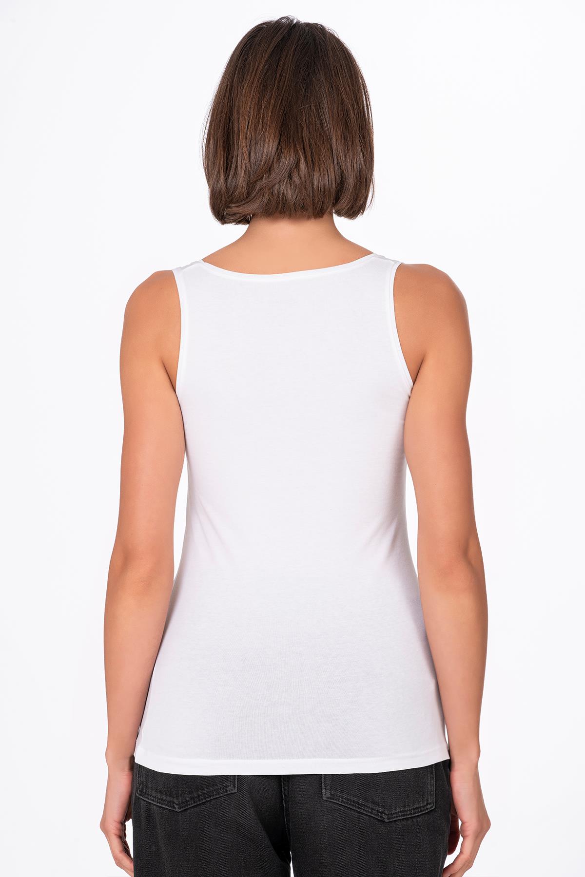 Kadın Pamuklu Likralı Süprem Esnek Kalın Askılı Atlet Beyaz | K23320 