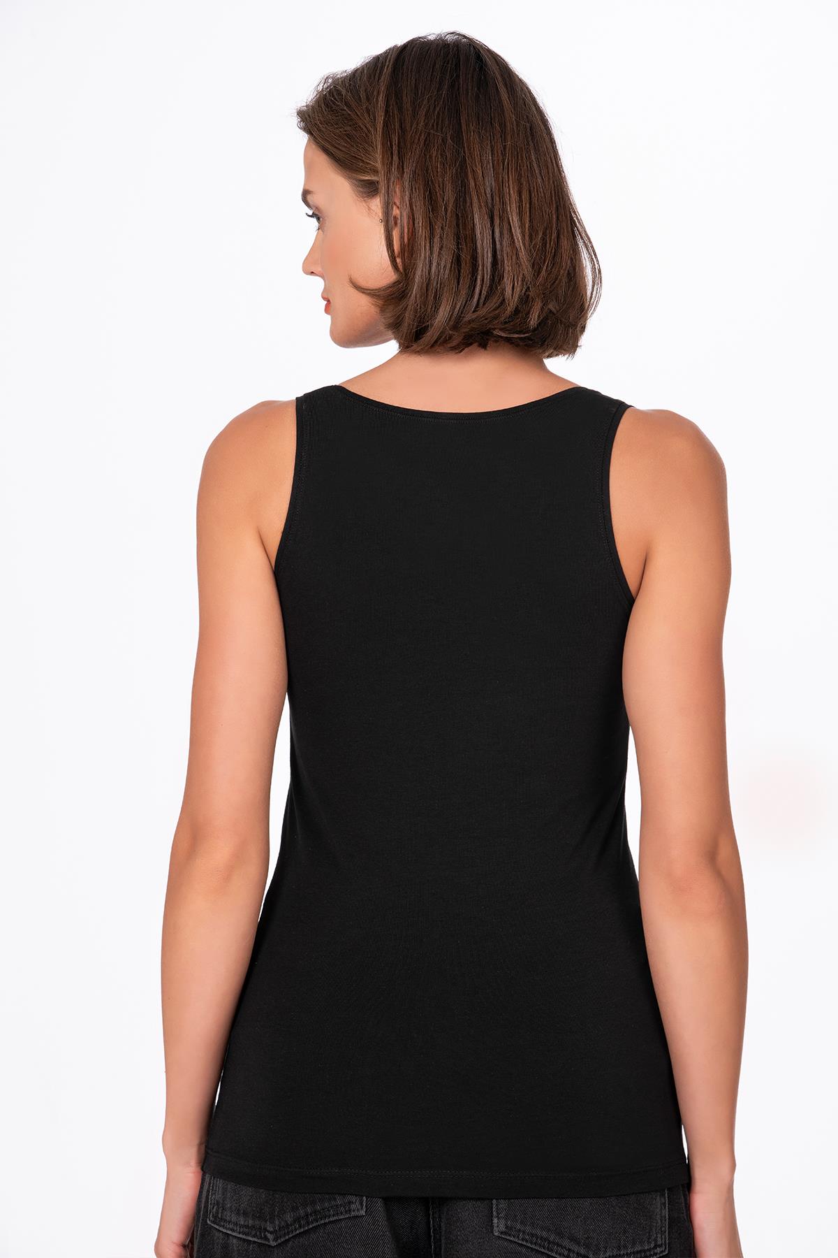 Kadın Pamuklu Likralı Süprem Esnek Kalın Askılı Atlet Siyah | K23320 