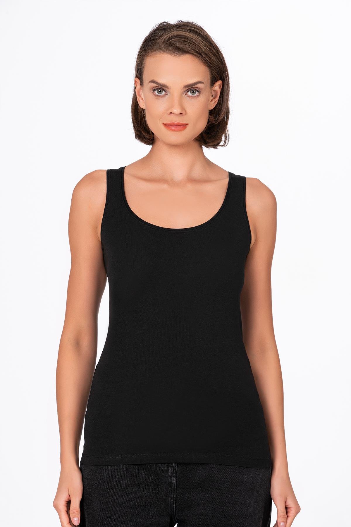 Kadın Pamuklu Likralı Süprem Esnek Kalın Askılı Atlet Siyah | K23320 