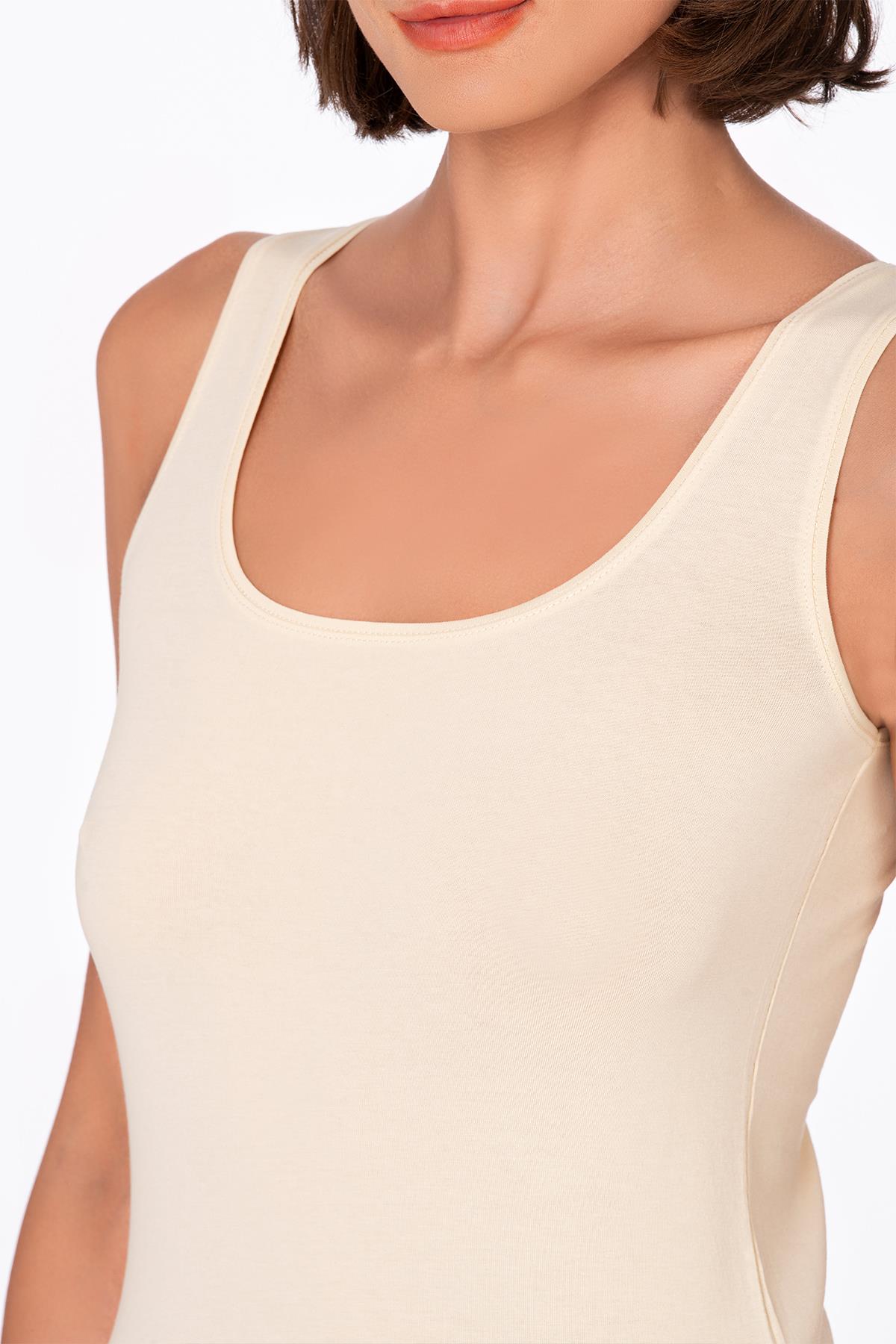 Kadın Pamuklu Likralı Süprem Esnek Kalın Askılı Atlet Ten | K23320 