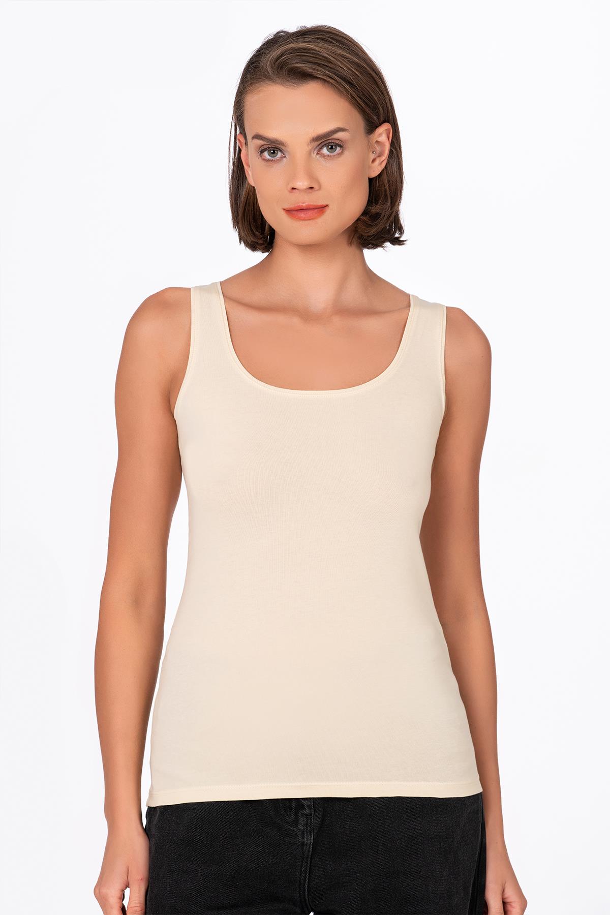 Kadın Pamuklu Likralı Süprem Esnek Kalın Askılı Atlet Ten | K23320 