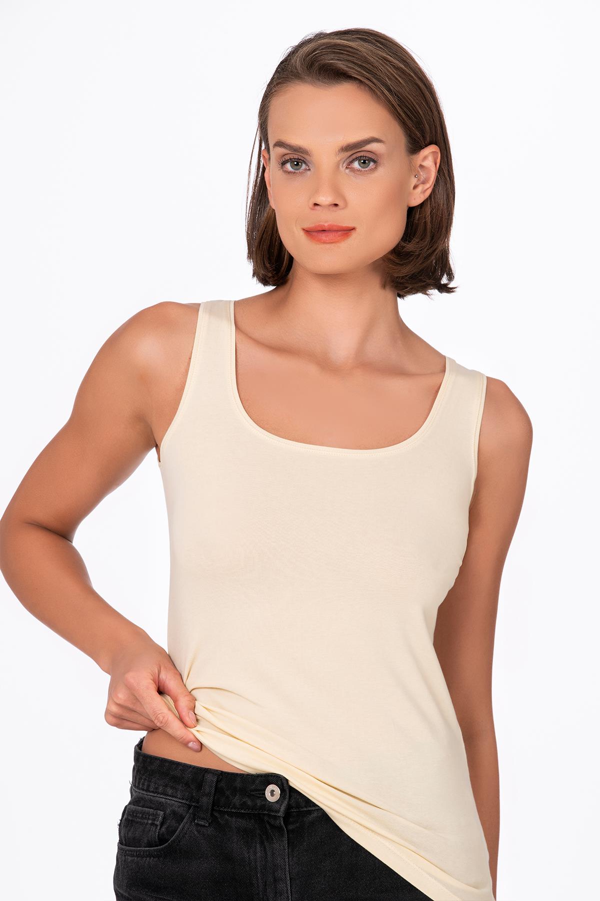 Kadın Pamuklu Likralı Süprem Esnek Kalın Askılı Atlet Ten | K23320 