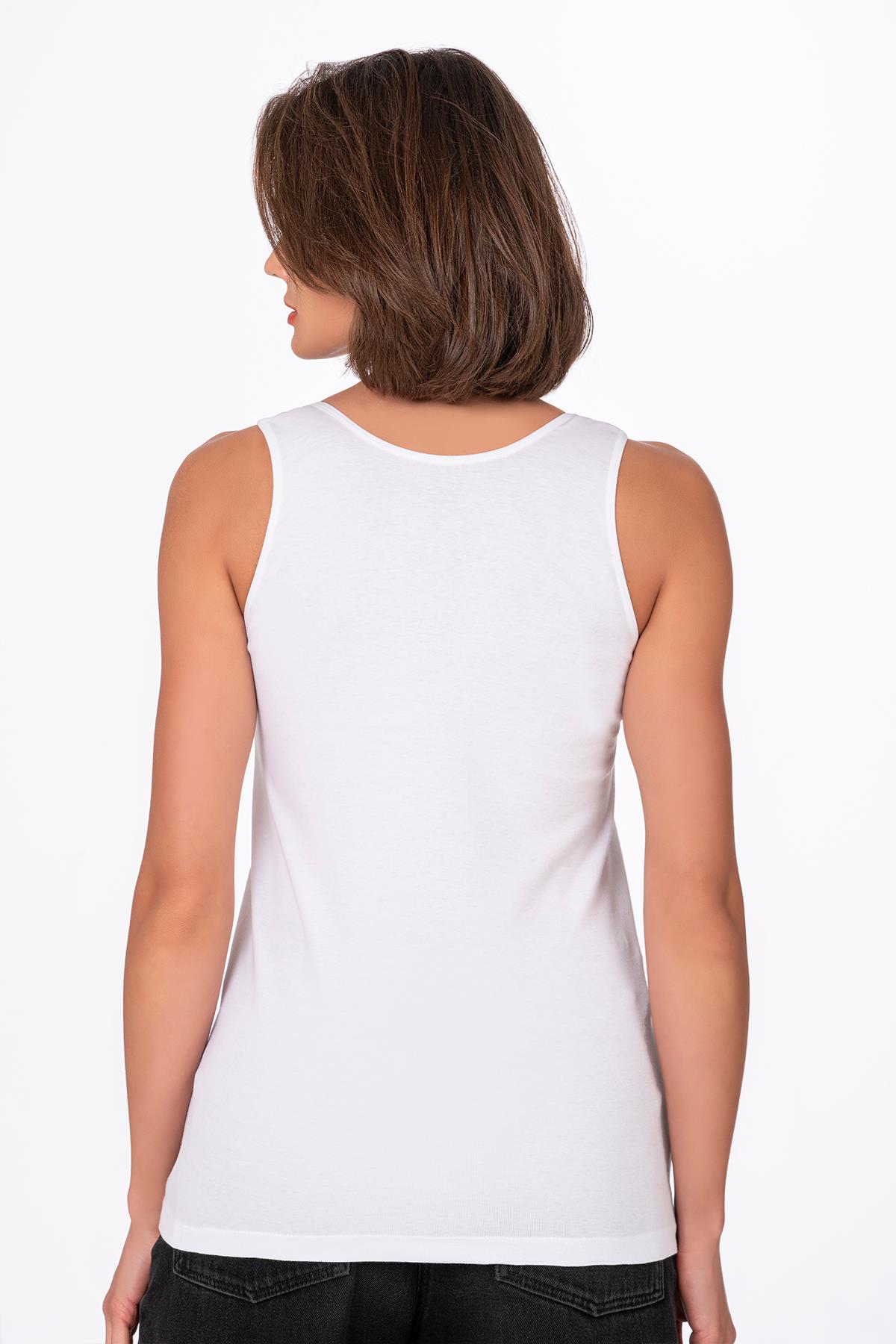 Kadın Pamuklu Ribana Kalın Askılı Atlet 3'lü Paket | Beyaz K0111