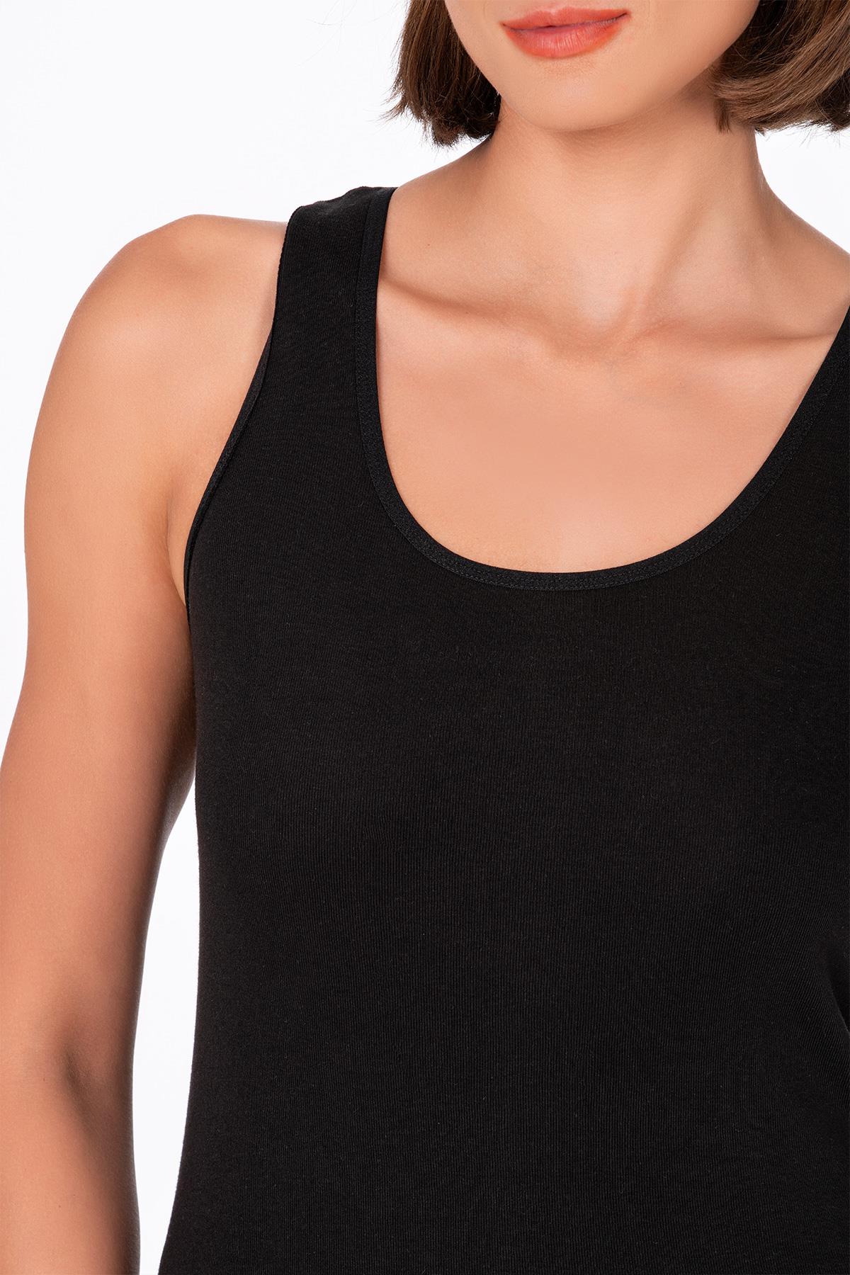 Kadın Pamuklu Ribana Kalın Askılı Atlet 3'lü Paket | Siyah K0111