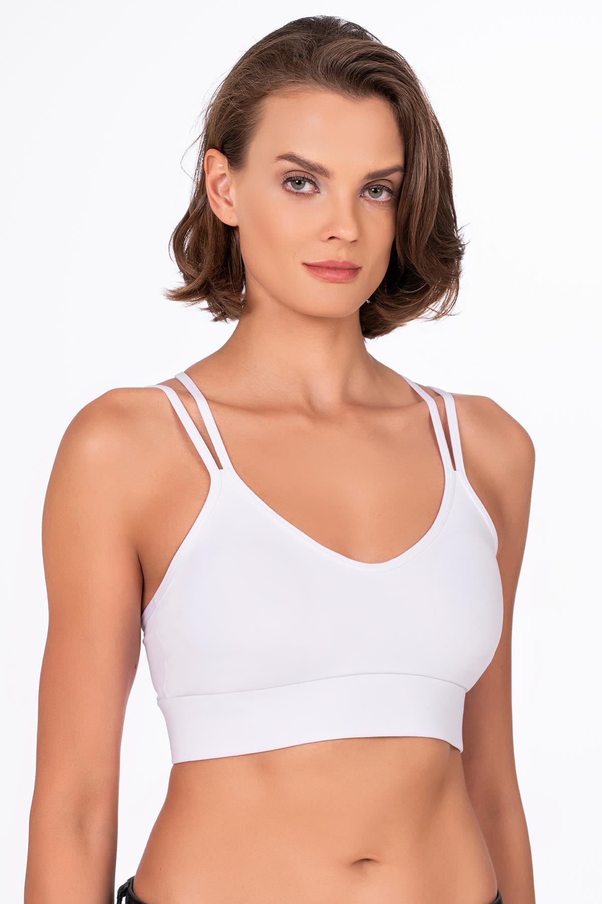 Kadın Sırt Detaylı Kaplı Spor Sütyen | Beyaz