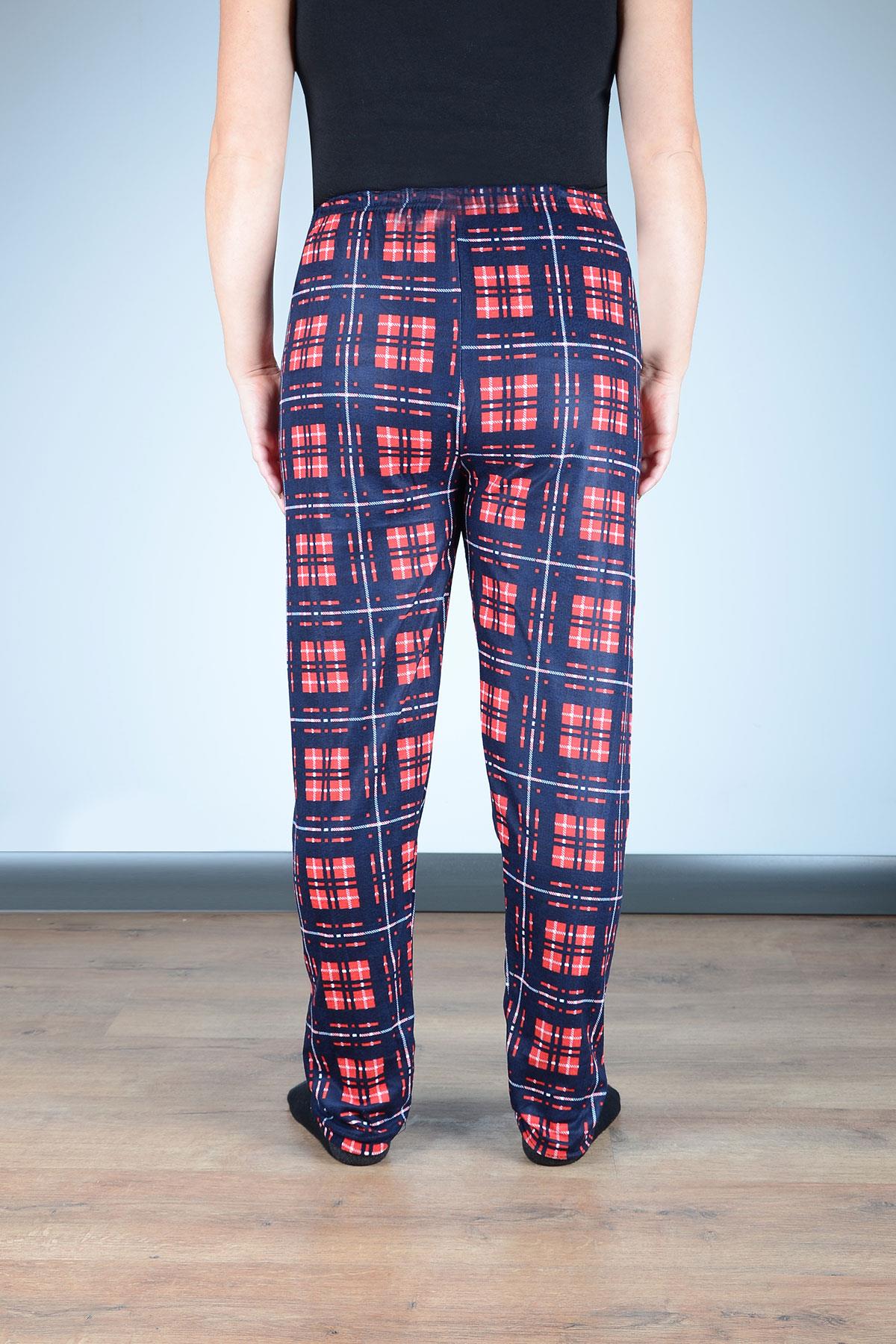 Kadın Süet Pijama Tek Alt | Ekose Lacivert