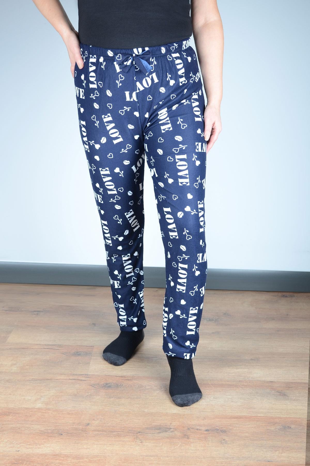 Kadın Süet Pijama Tek Alt | Lacivert Love