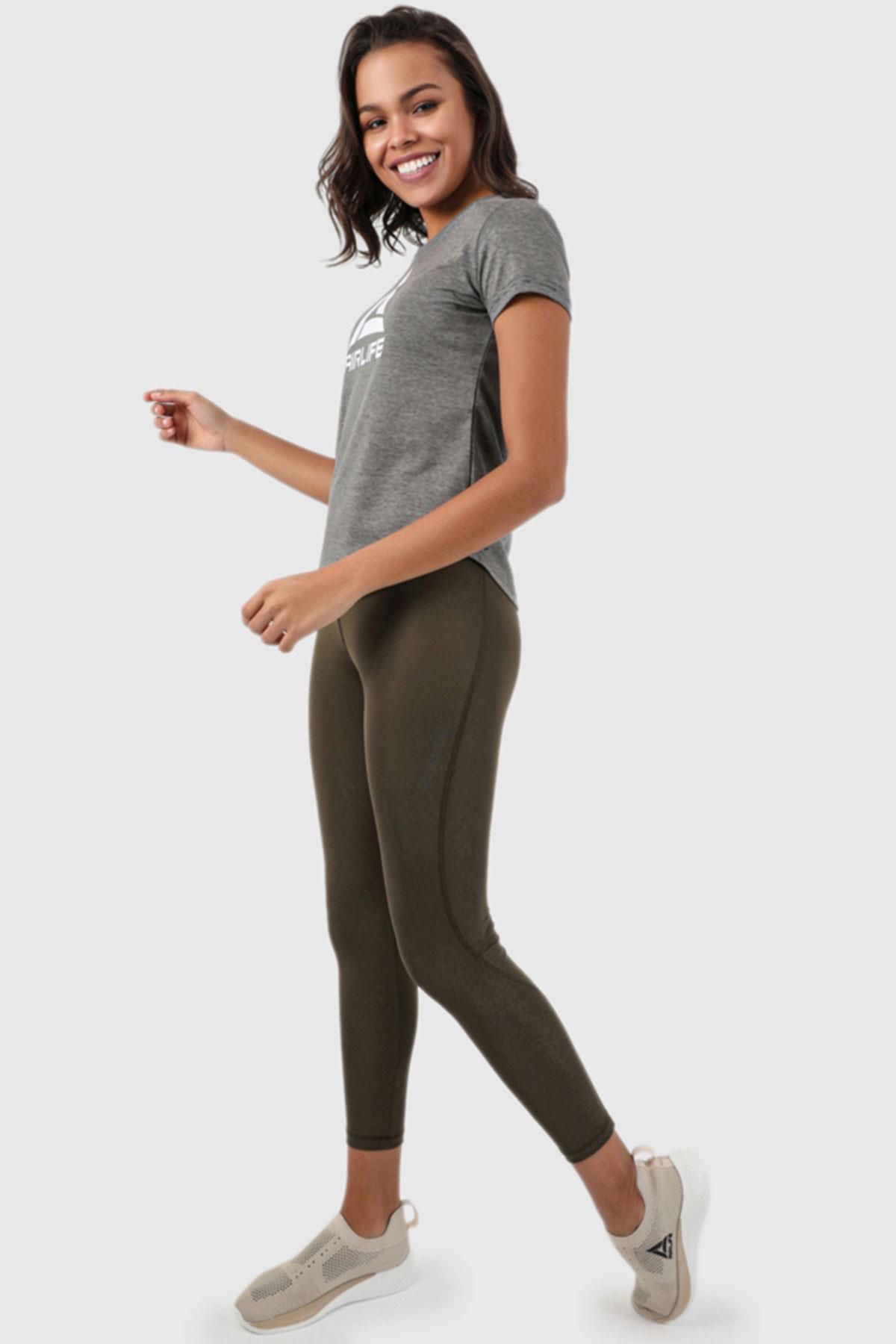 Kadın Ultra Slim Plates Tayt | Haki 22006