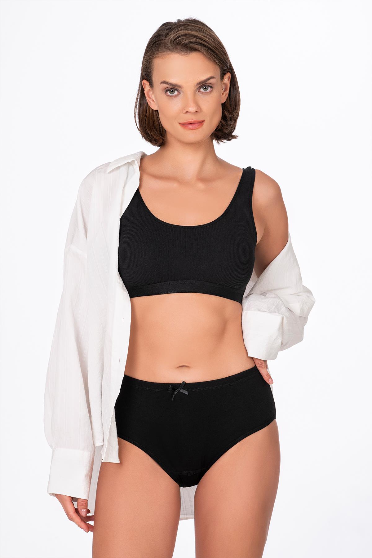 Kadın Yüksek Bel Pamuklu Ribana Slip Külot 3'lü Paket – Esnek & Rahat | Siyah K0305