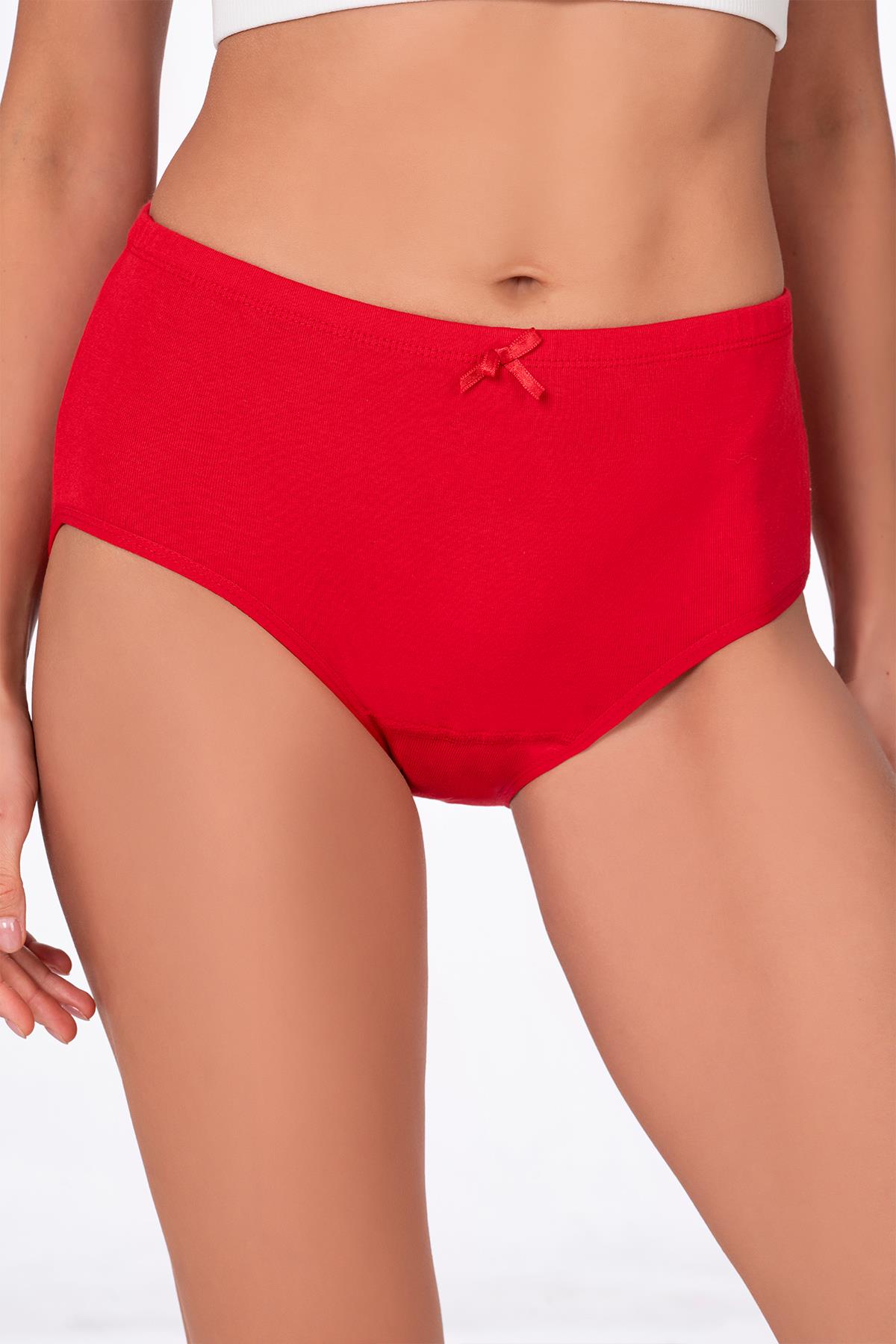 Kadın Yüksek Bel Pamuklu Ribana Slip Külot 3'lü Paket – Esnek & Rahat | Kırmızı K0305