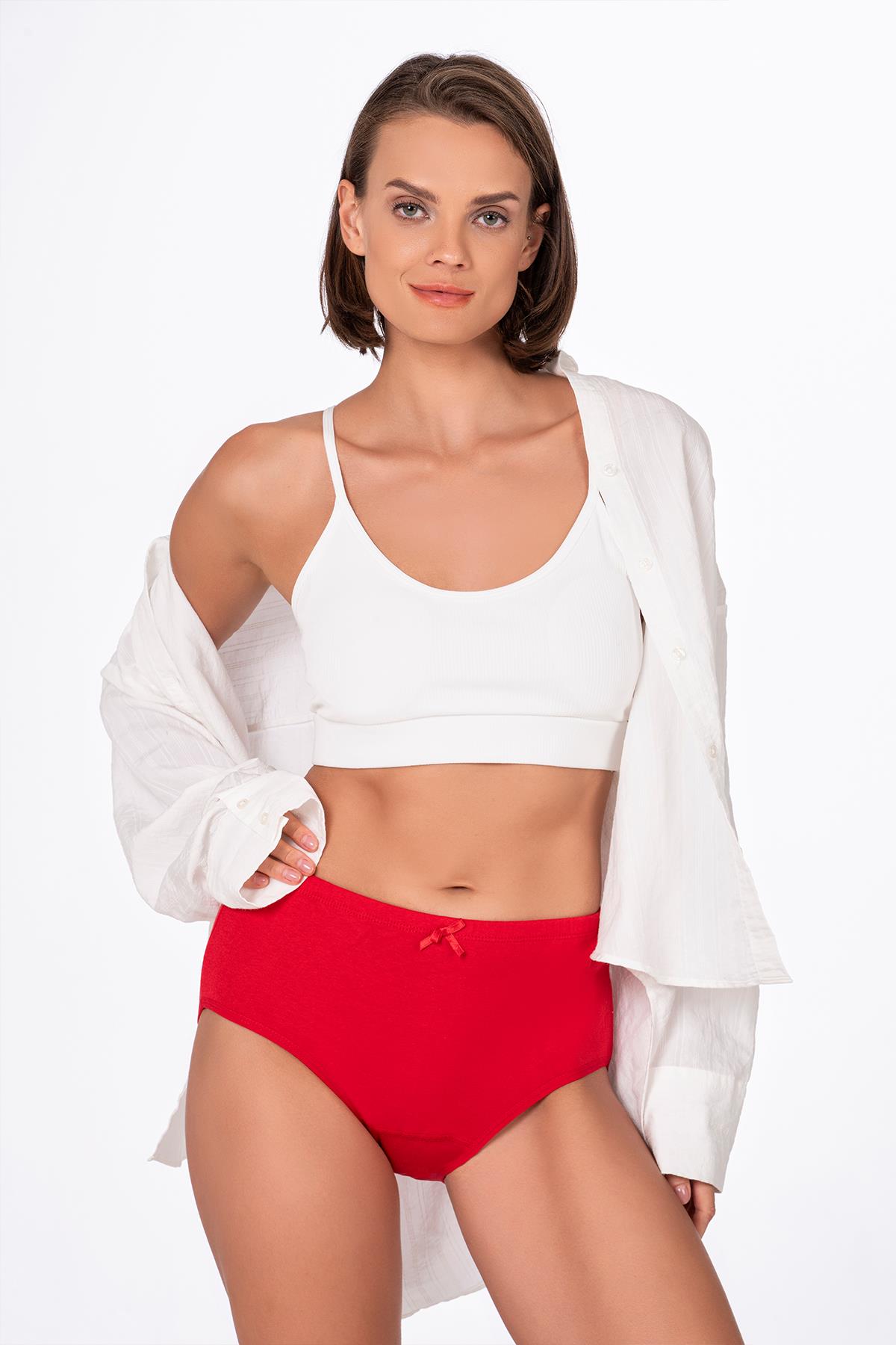 Kadın Yüksek Bel Pamuklu Ribana Slip Külot 3'lü Paket – Esnek & Rahat | Kırmızı K0305