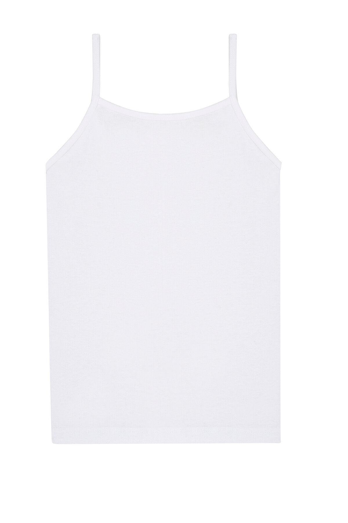 Kız Çocuk %100 Pamuklu Ribana Önü Taşlı İp Askılı Atlet | Beyaz K0817