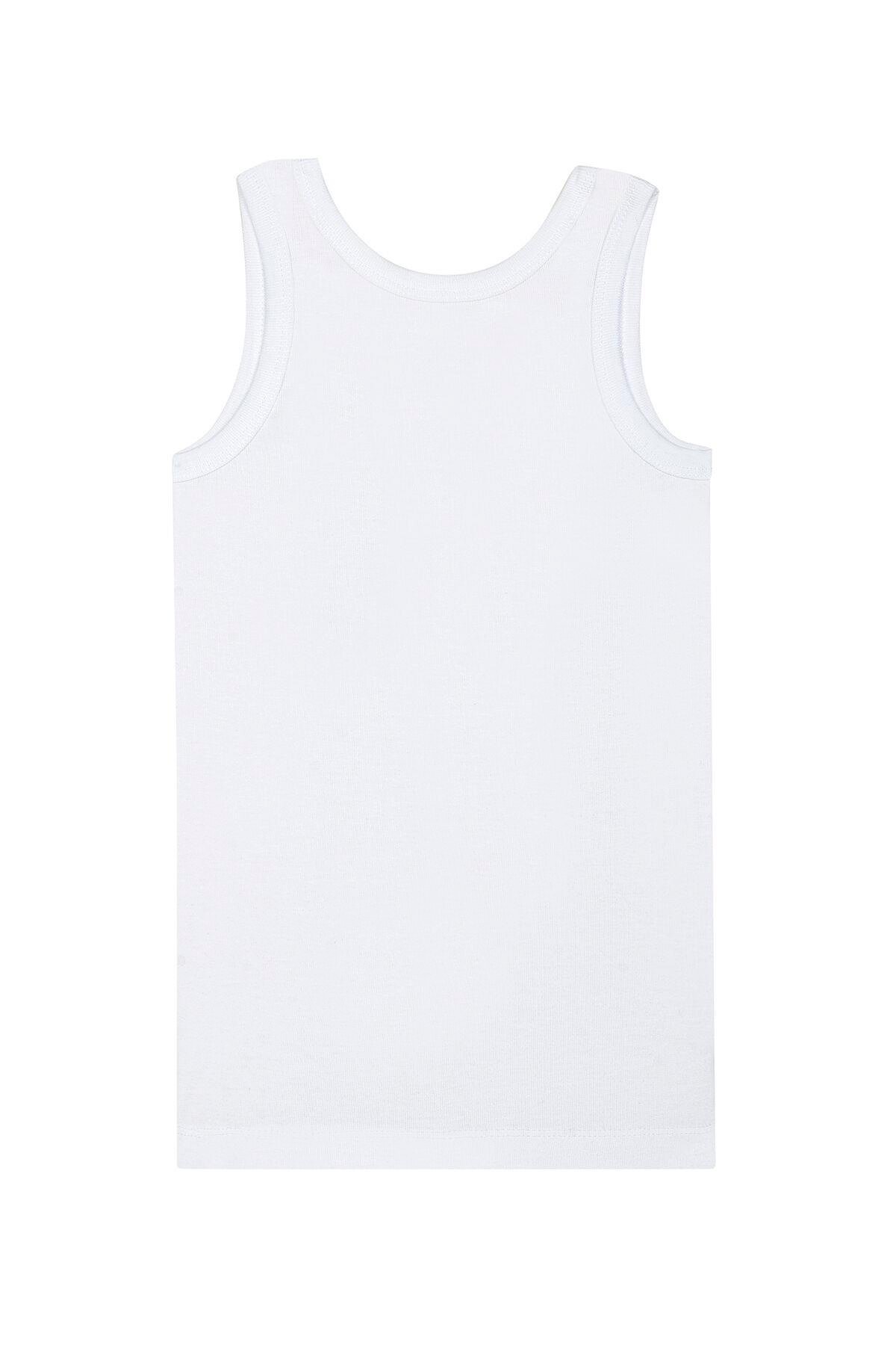 Kız Çocuk %100 Pamuklu Ribana Yakası Çiçek Desenli Kalın Askılı Atlet | Beyaz K0800