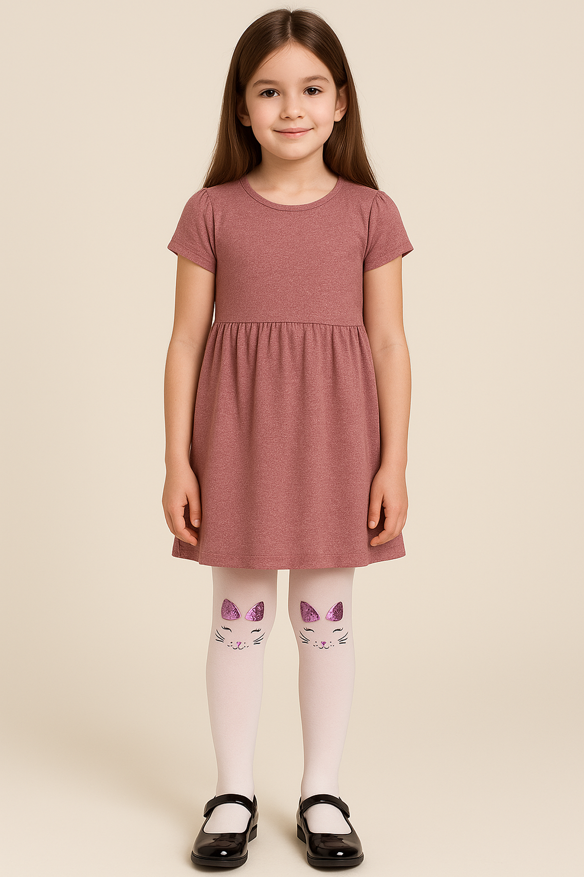 Kız Çocuk Cute Bow Desenli Külotlu Çorap | Toz Pembe BC8187-04