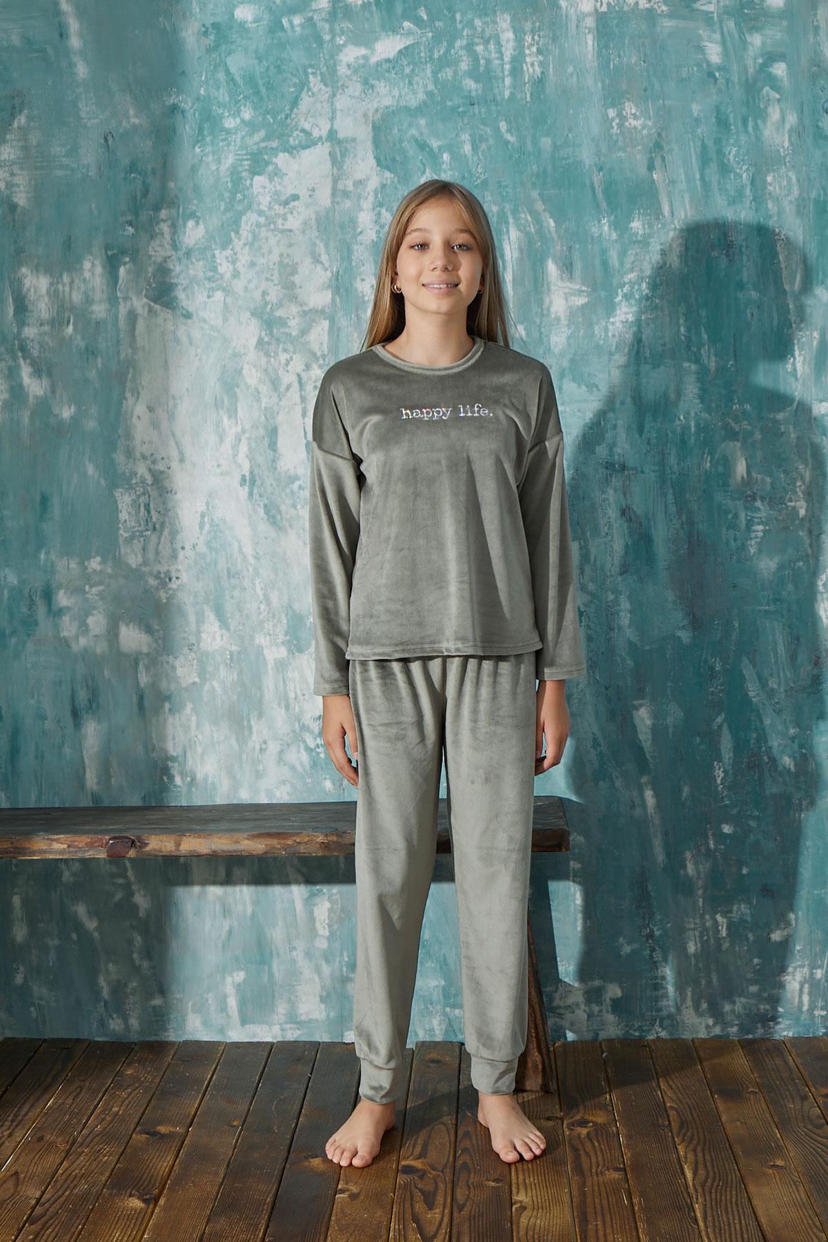 Kız Çocuk Kadife Bisiklet Yaka Altı Uzun Pijama Takım | Arcan AW23 13902-11