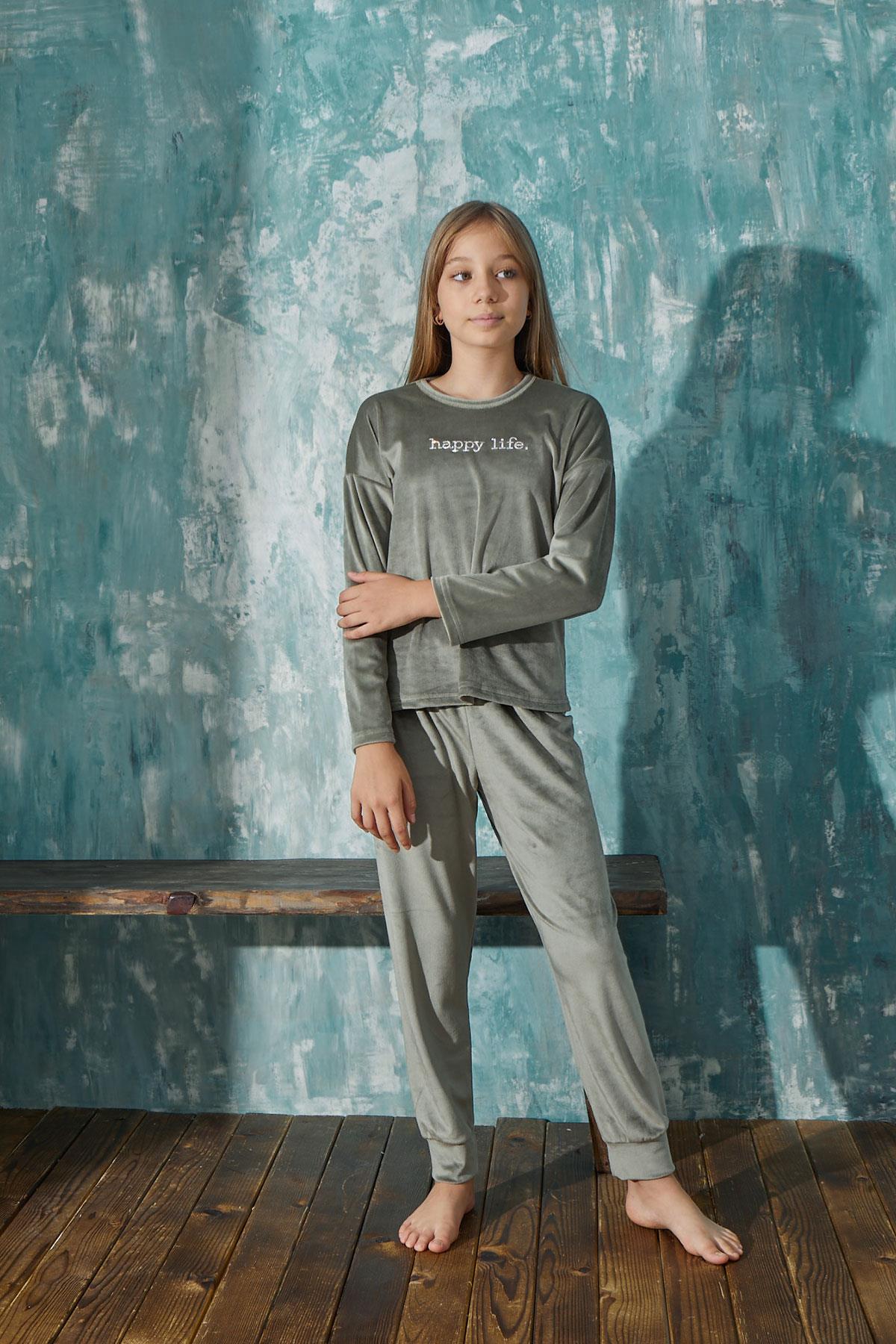 Kız Çocuk Kadife Bisiklet Yaka Altı Uzun Pijama Takım | Arcan AW23 13902-11