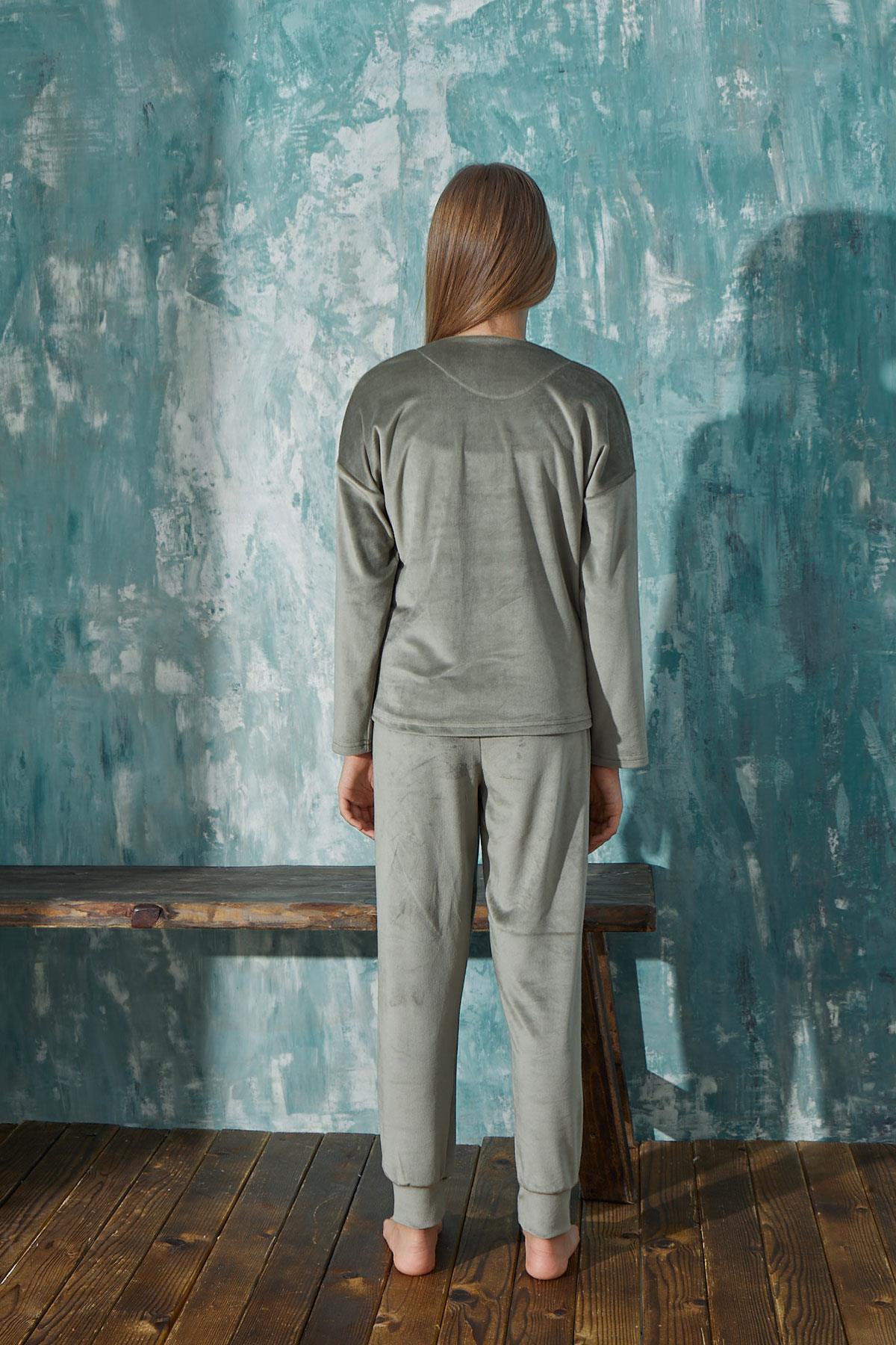 Kız Çocuk Kadife Bisiklet Yaka Altı Uzun Pijama Takım | Arcan AW23 13902-11