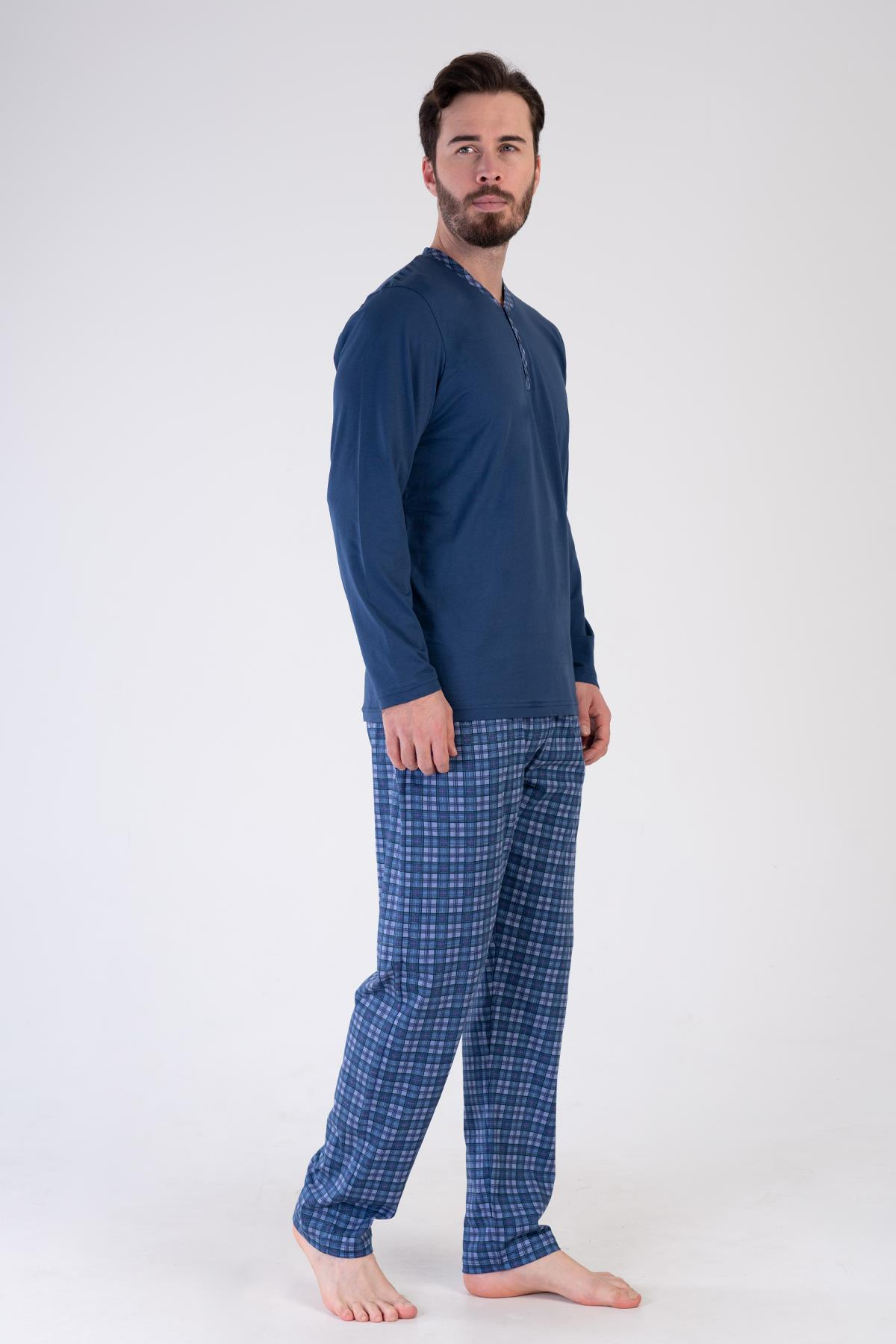 Mikro Soft Önü Patlı Pijama Takımı | İndigo 307163