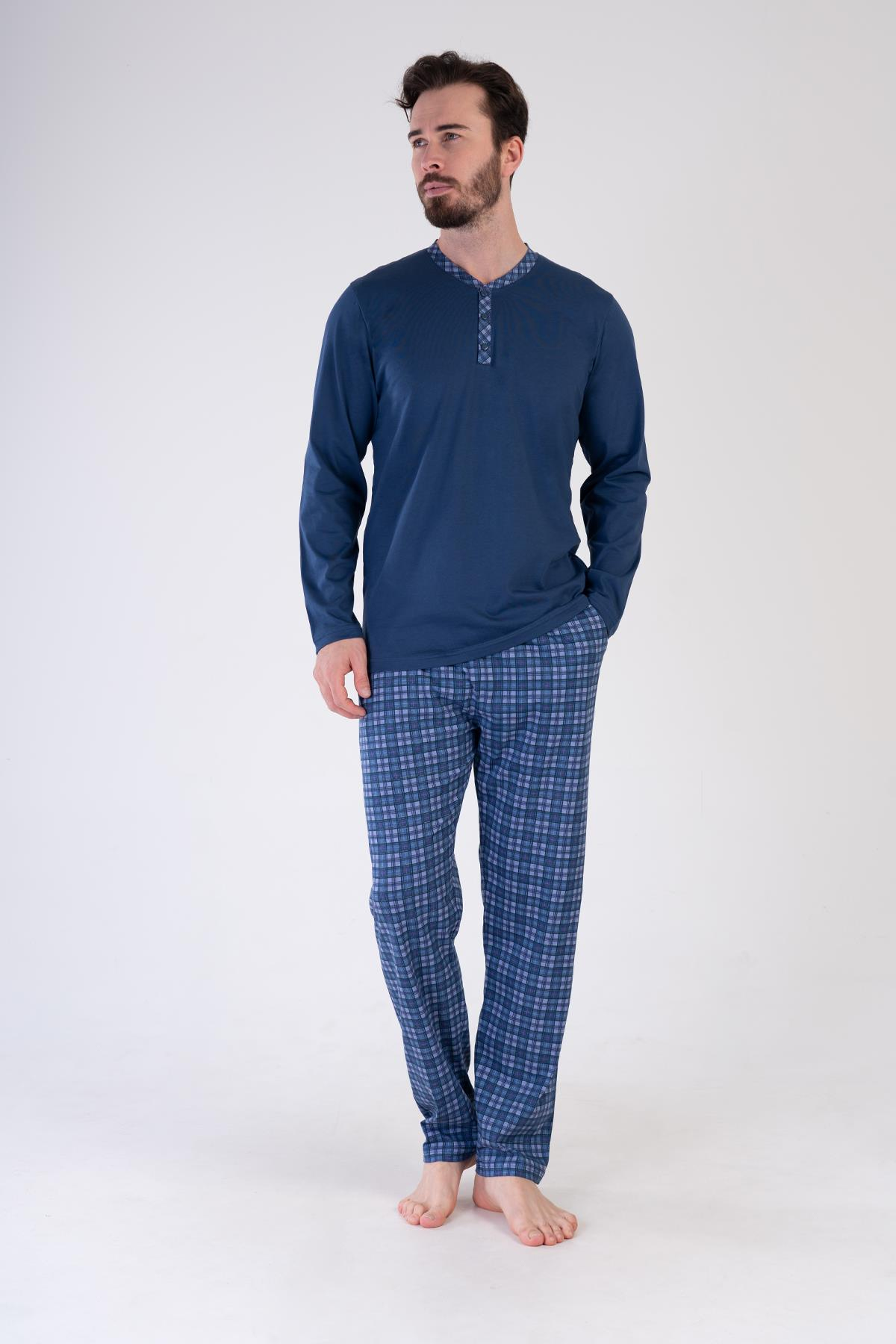 Mikro Soft Önü Patlı Pijama Takımı | İndigo 307163
